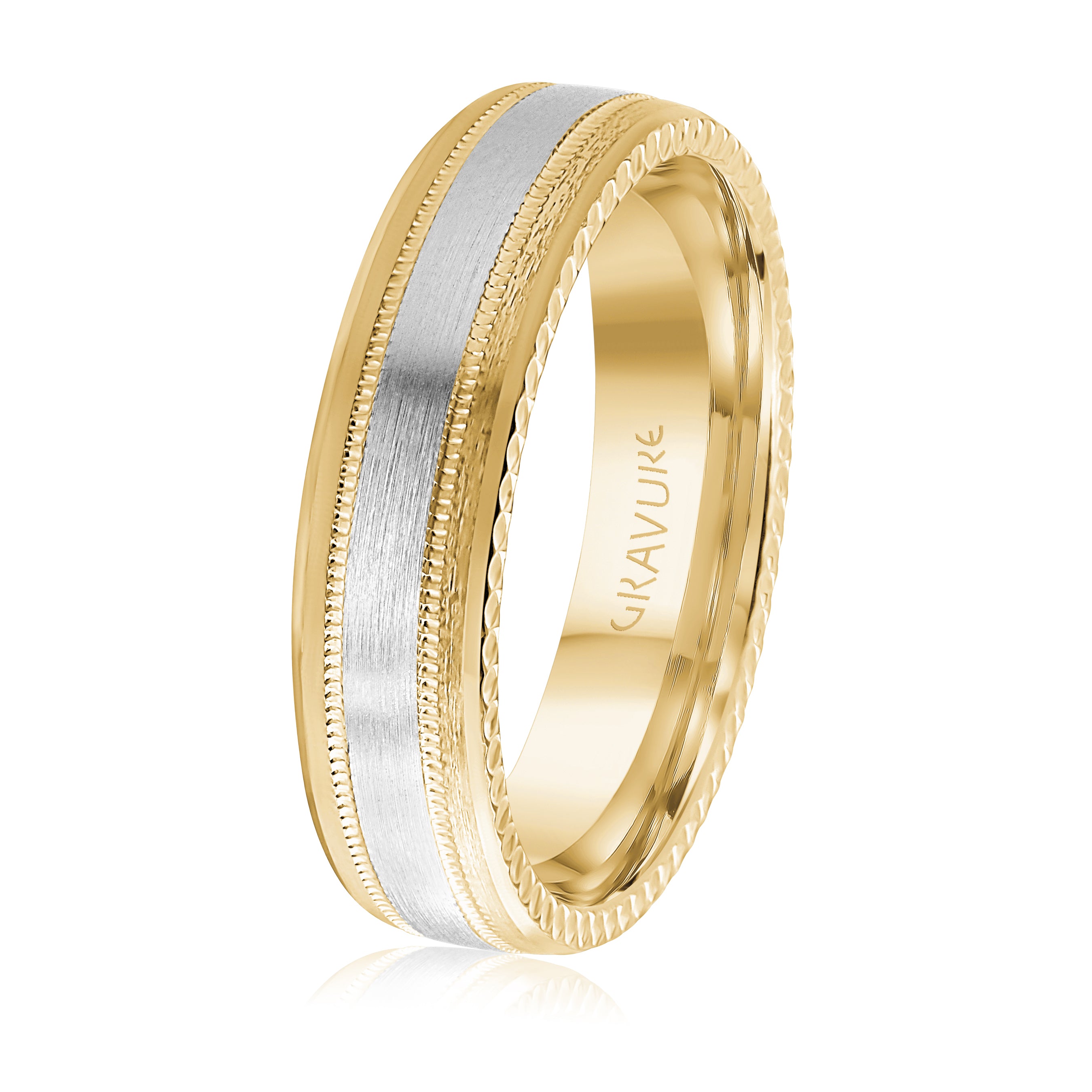 14K White Gold 14K Yellow Gold Gold Plated Satin Finish Wedding Band 6.0mm