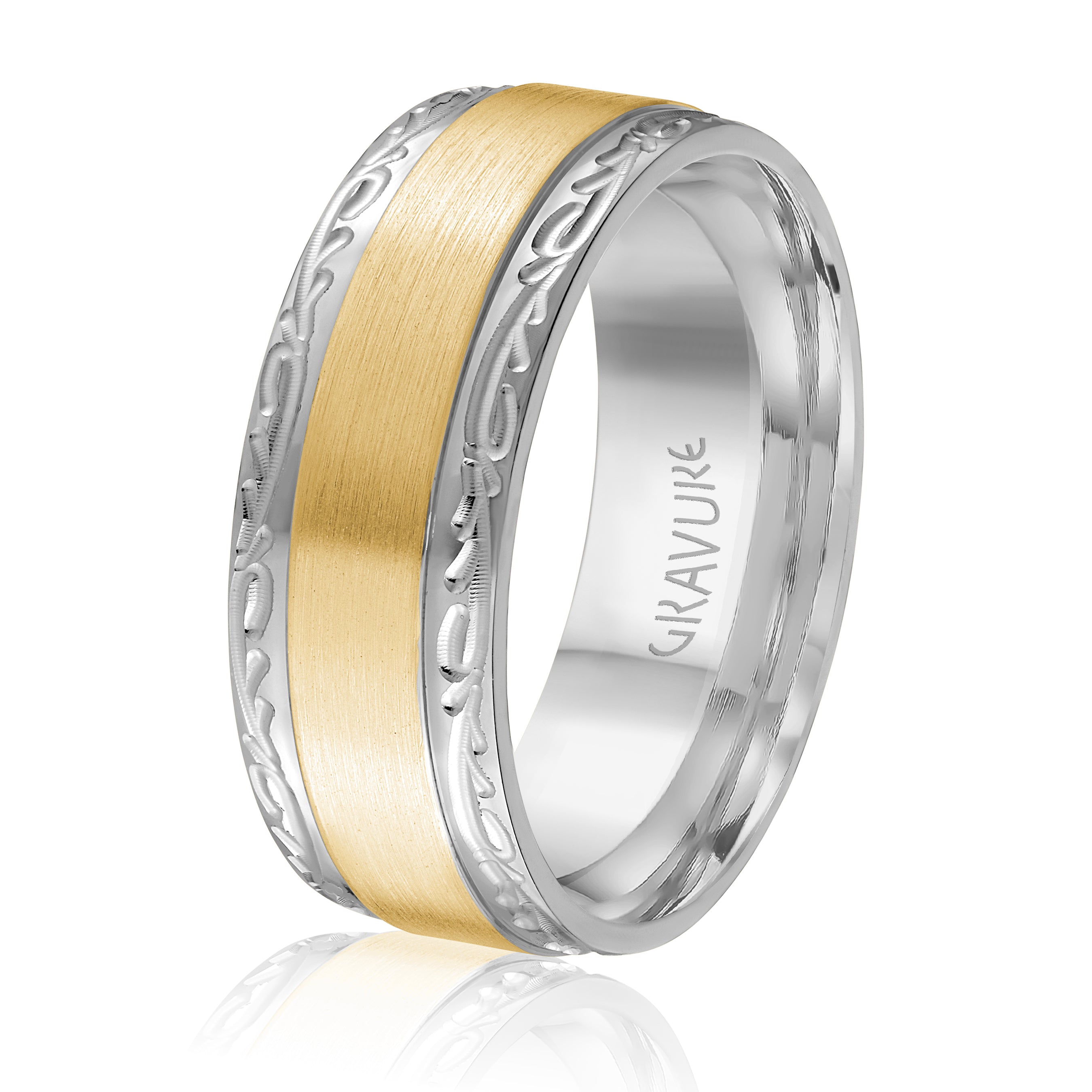 14K White Gold 14K Yellow Gold Gold Plated Satin Finish Wedding Band 8.0mm