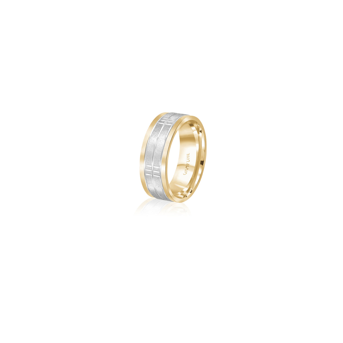 14K White Gold 14K Yellow Gold Gold Plated Scratch Finish Wedding Band 8.0mm