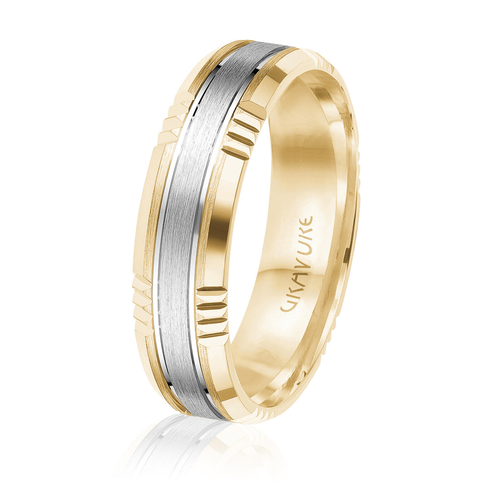 14K White Gold 14K Yellow Gold Gold Plated Satin Finish Wedding Band 6.0mm
