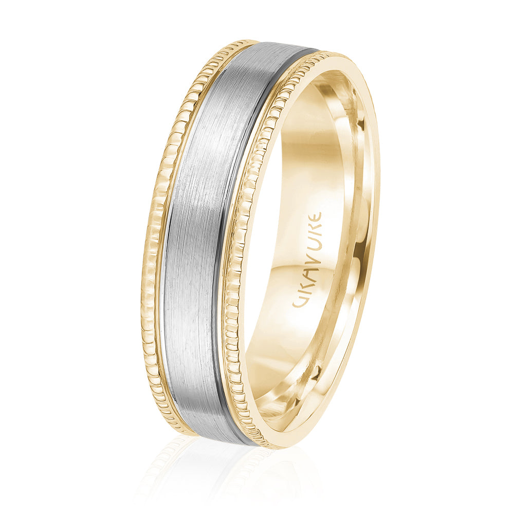14K White Gold 14K Yellow Gold Gold Plated Satin Finish Wedding Band 6.0mm