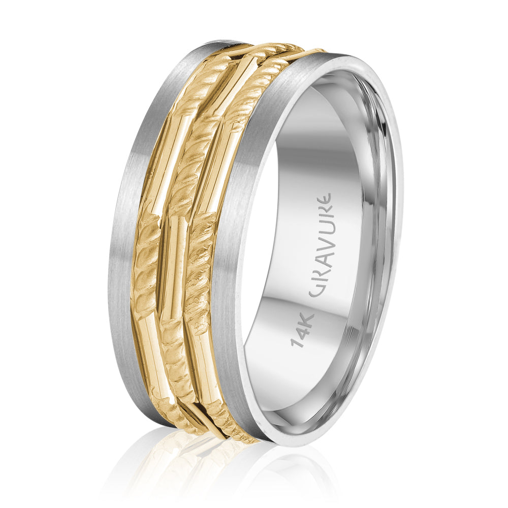 14K White Gold 14K Yellow Gold Gold Plated Engraved Wedding Band 8.0mm