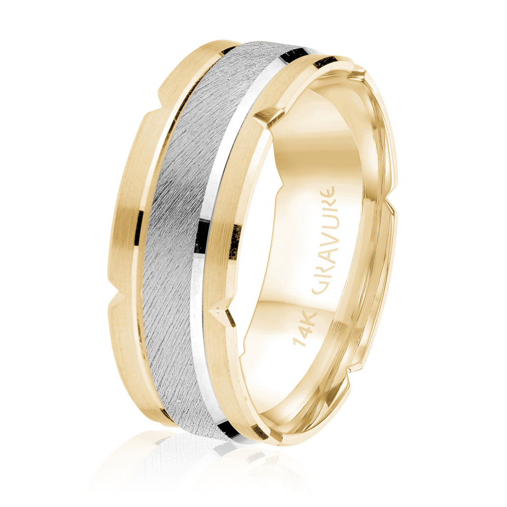 14K White Gold 14K Yellow Gold Gold Plated Scratch Finish Wedding Band 8.0mm