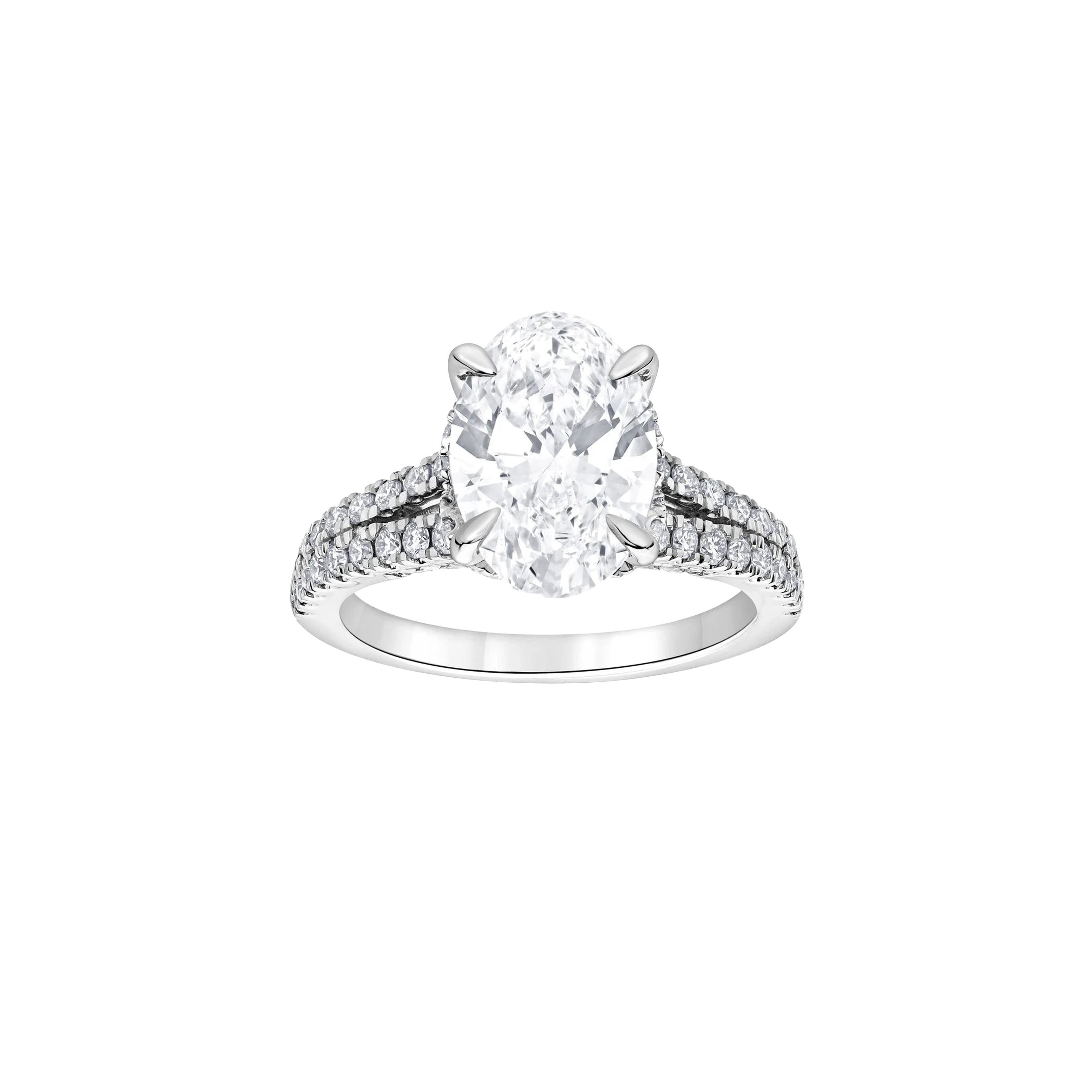 18K White Gold Lab Grown Oval Diamond Engagement Ring 3.04 ct
