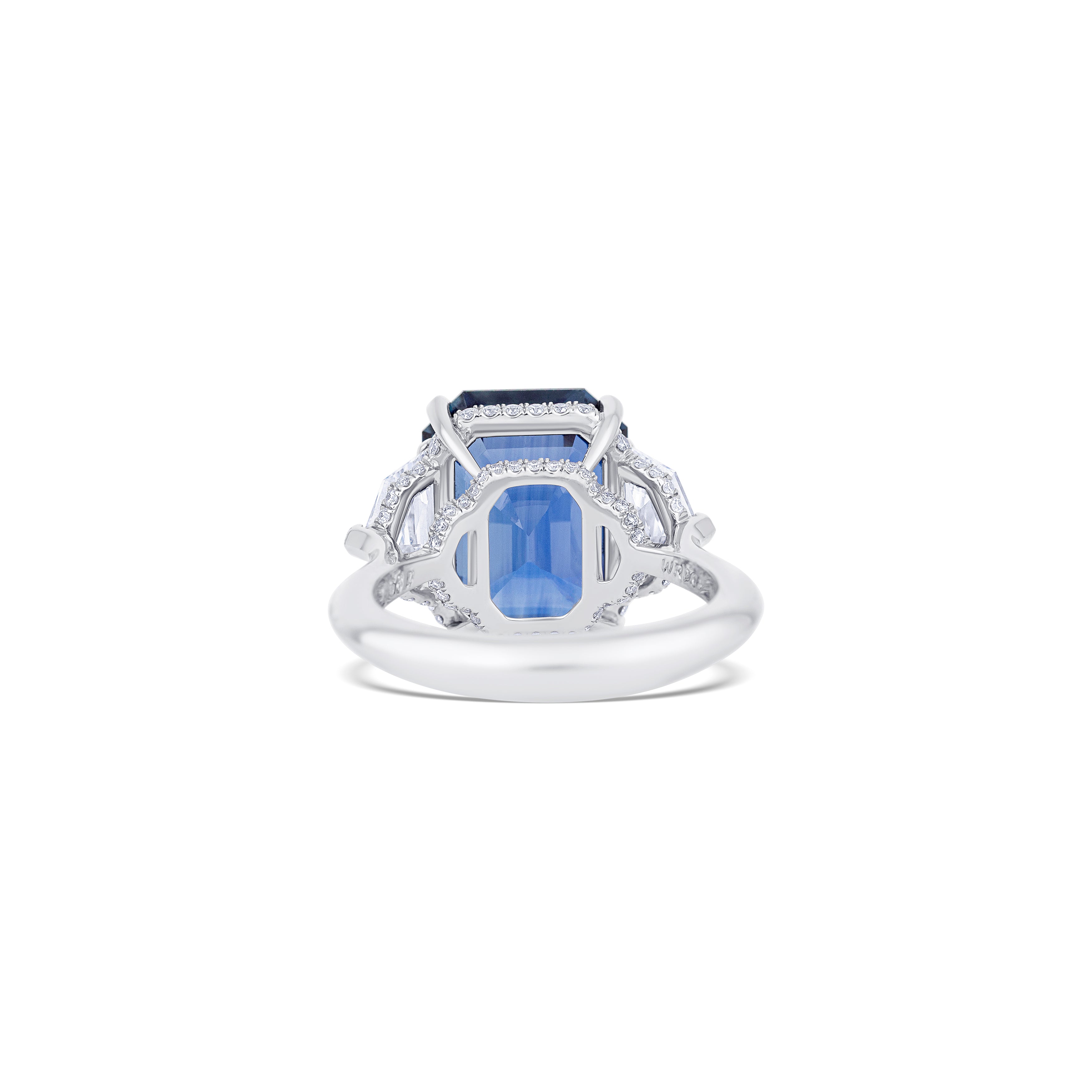Platinum Three-Stone Blue Cushion Sapphire Engagement Ring