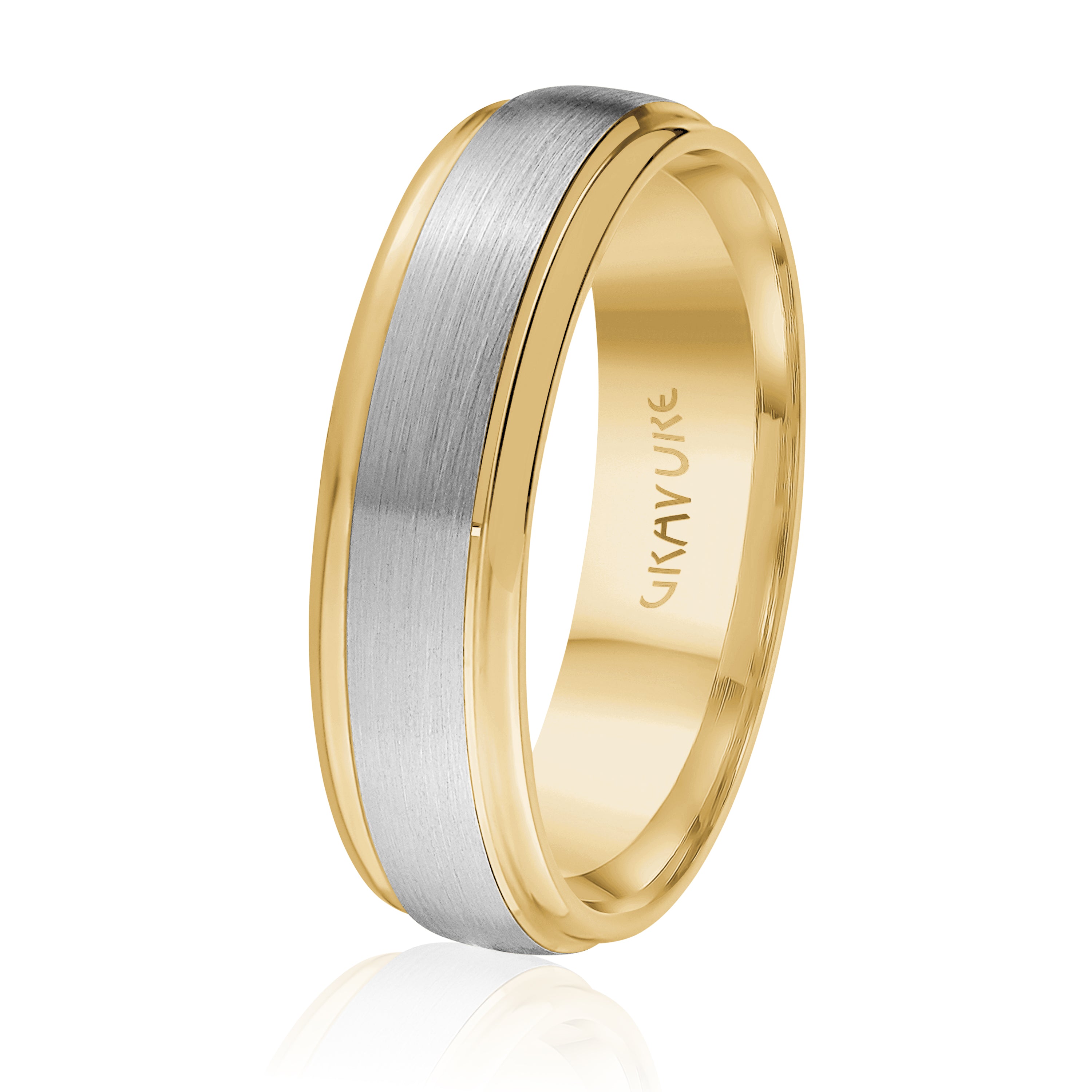 14K White Gold 14K Yellow Gold Gold Plated Satin Finish Wedding Band 6.0mm