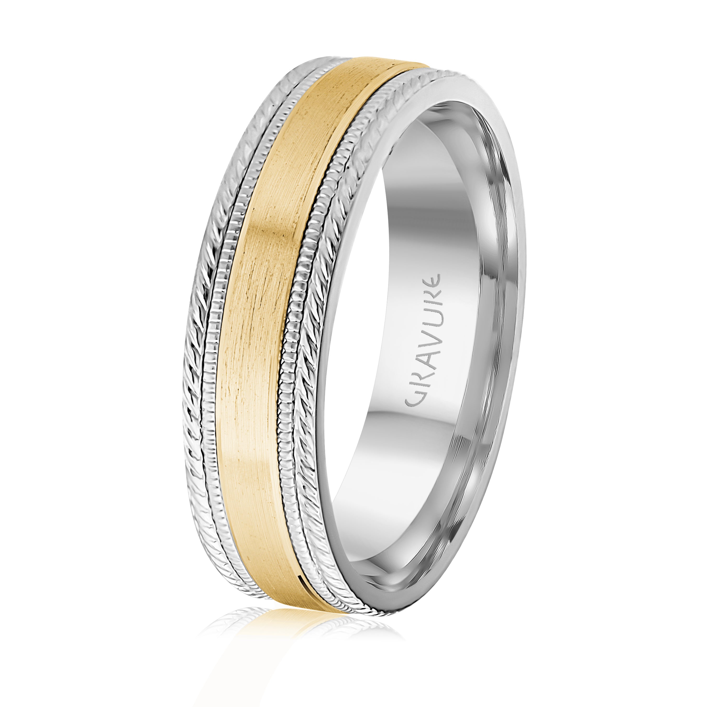14K White Gold 14K Yellow Gold Gold Plated Satin Finish Wedding Band 6.0mm