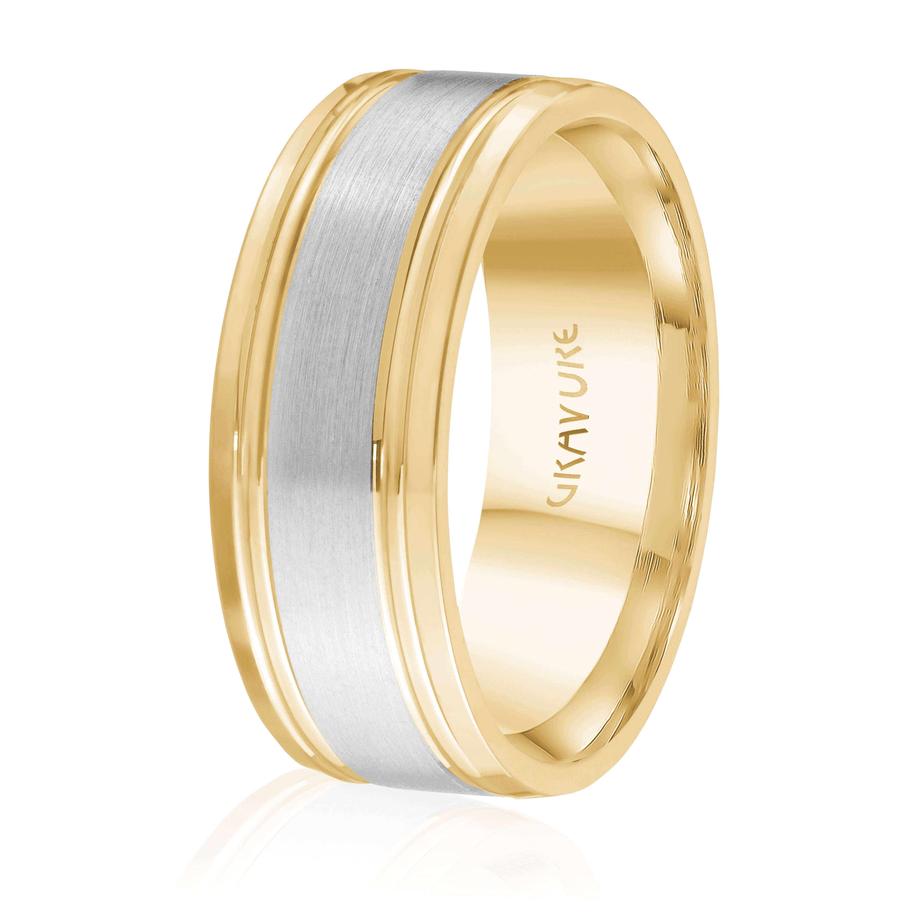 14K White Gold 14K Yellow Gold Gold Plated Satin Finish Wedding Band 8.0mm