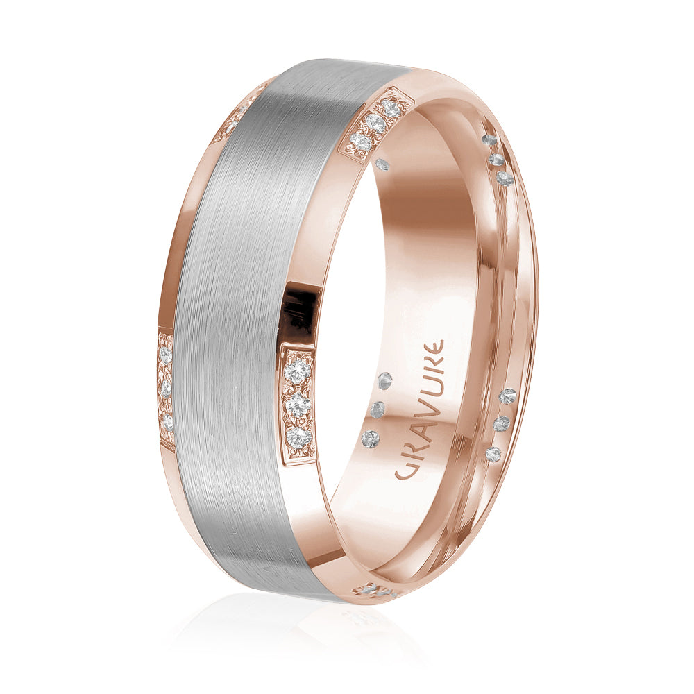 14K White Gold 14K Rose Gold Rose Gold Plated Gold Plated Satin Finish Diamond Wedding Band 8.0mm 0.30 ctw