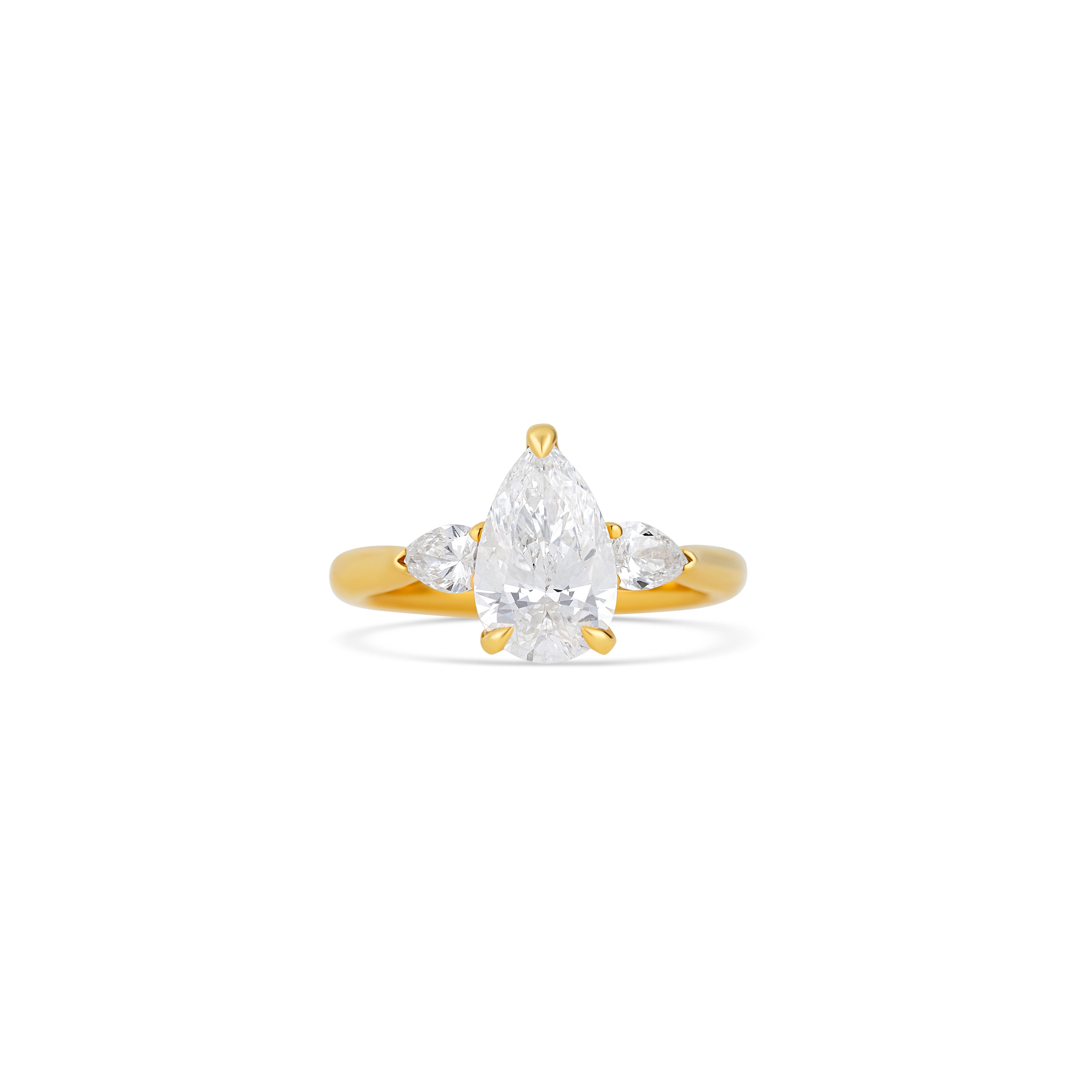 18K Yellow Gold Lab Grown Pear Diamond Engagement Ring 2.05 ct