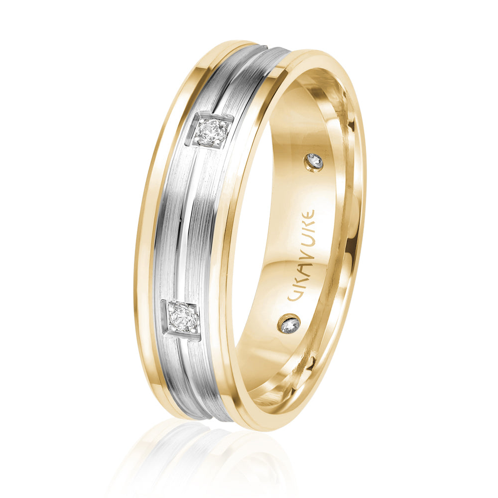 14K White Gold 14K Yellow Gold Gold Plated Diamond Wedding Band 6.0mm 0.12 ctw