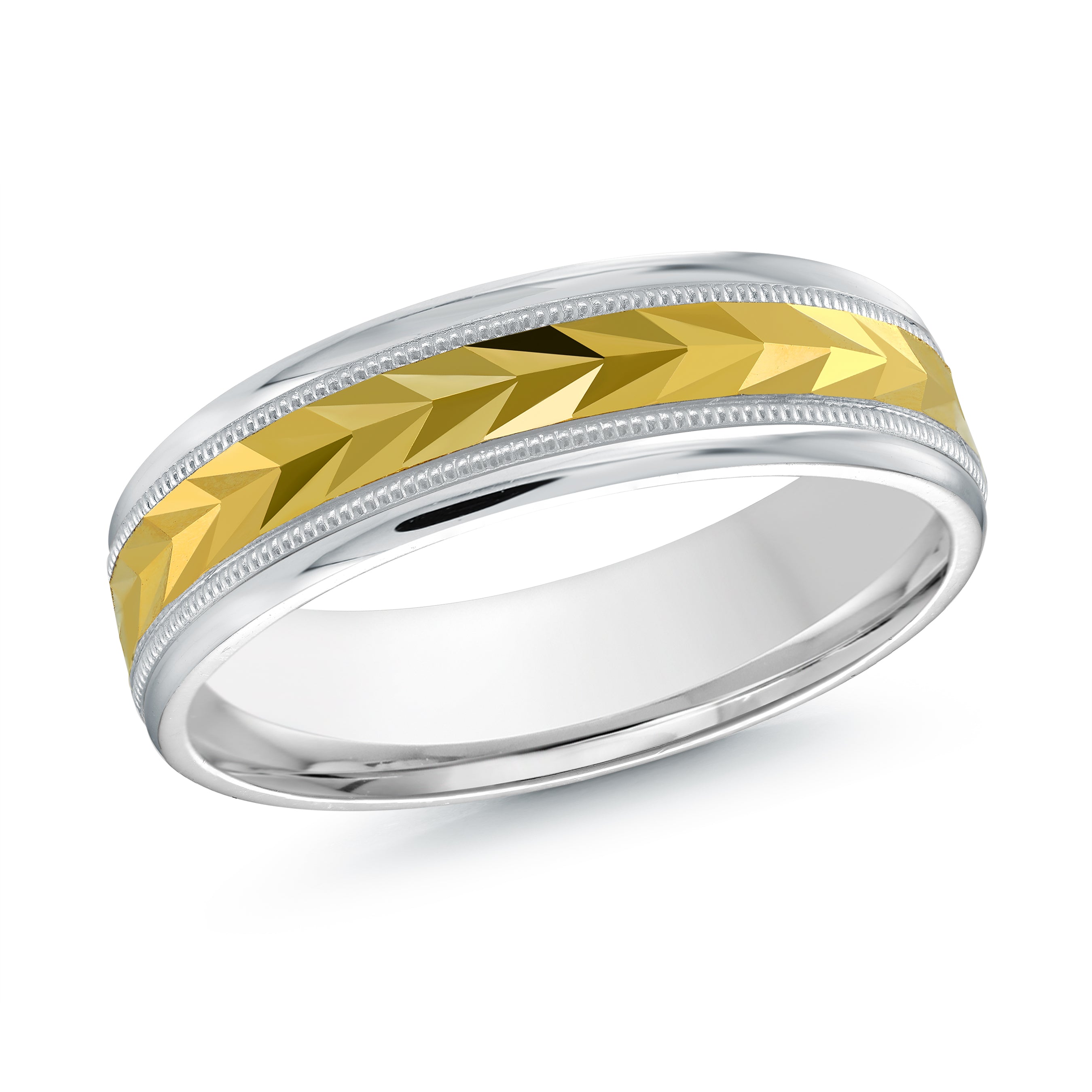 14K White Gold 14K Yellow Gold Gold Plated Engraved Wedding Band 6.0mm