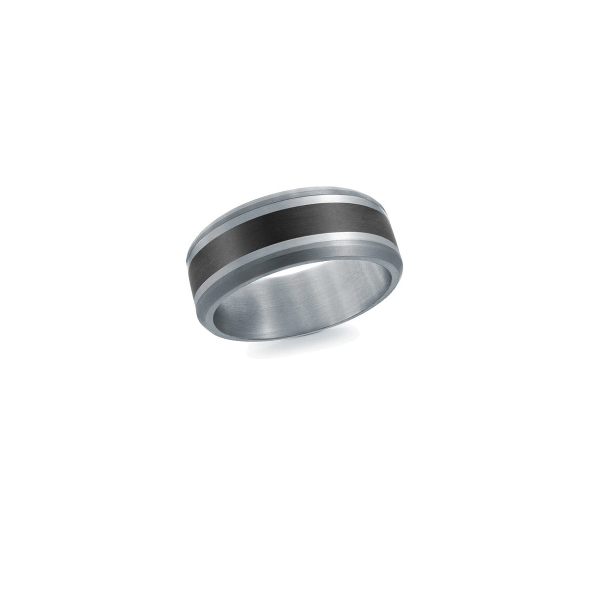 Tantalum Carbon Fiber 14K White Gold Satin Finish Wedding Band 8.5mm