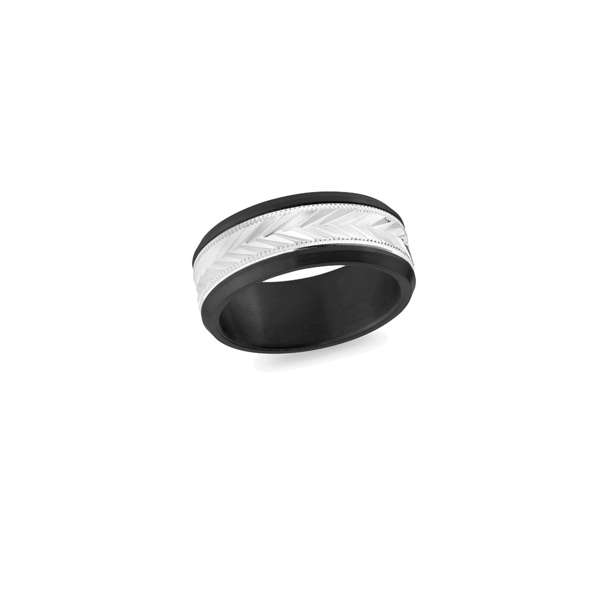 Black Zirconium 14K White Gold Engraved Wedding Band 8.5mm