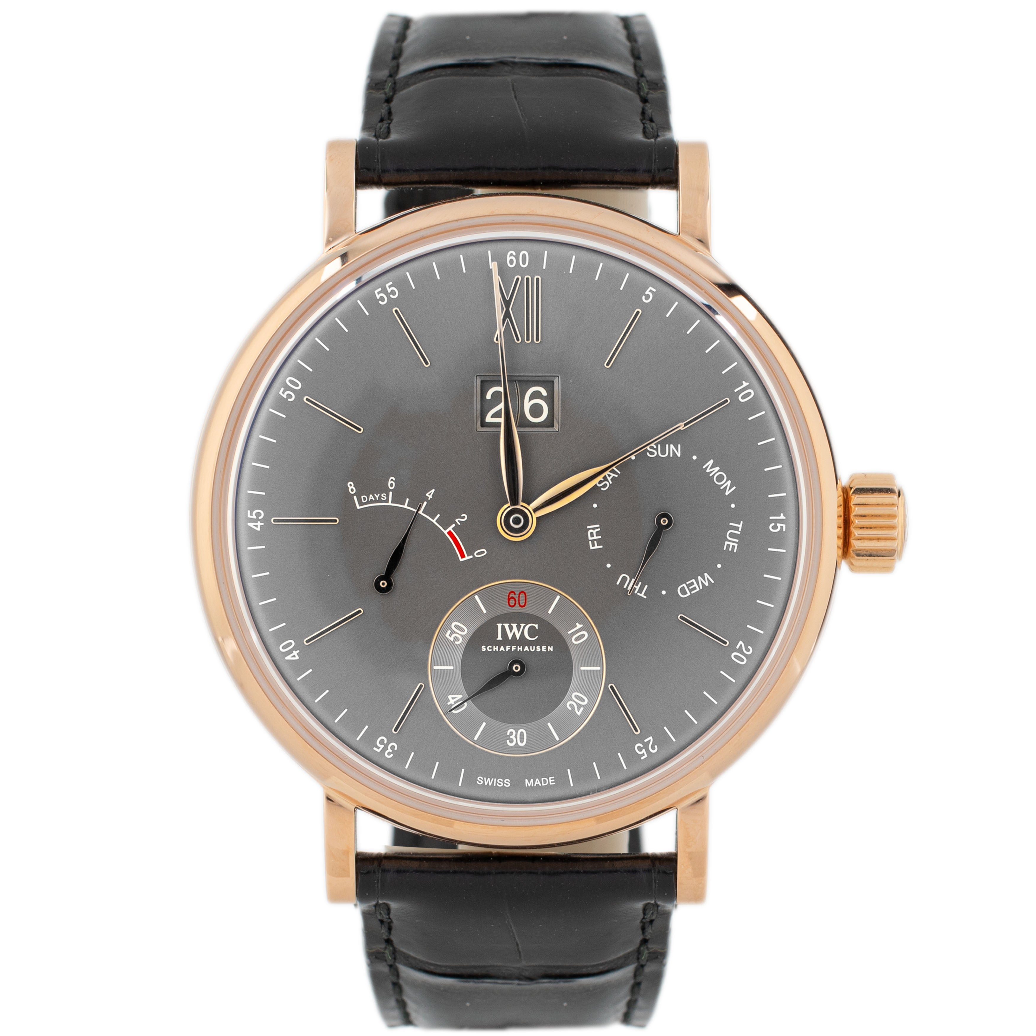 IWC Portofino Hand-Wound Day And Date Rose Gold Gray Dial 45mm IW516203 Full Set