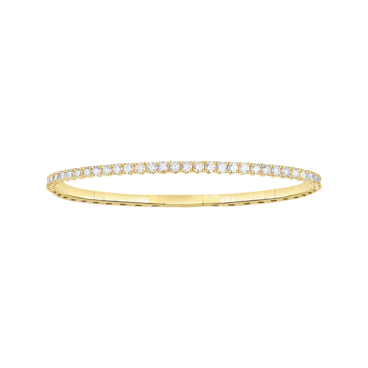 14K White Gold Round Diamond Half Line Flexible Bangle 2.22CTW