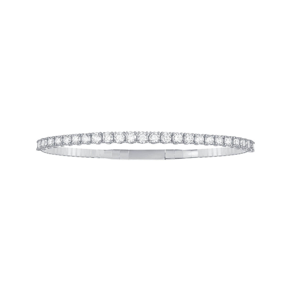 14K Yellow Gold Round Diamond Half Line Flexible Bangle 2.25CTW