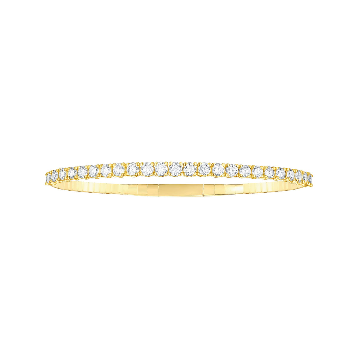 14K White Gold Round Diamond Half Line Flexible Bangle 3.66CTW
