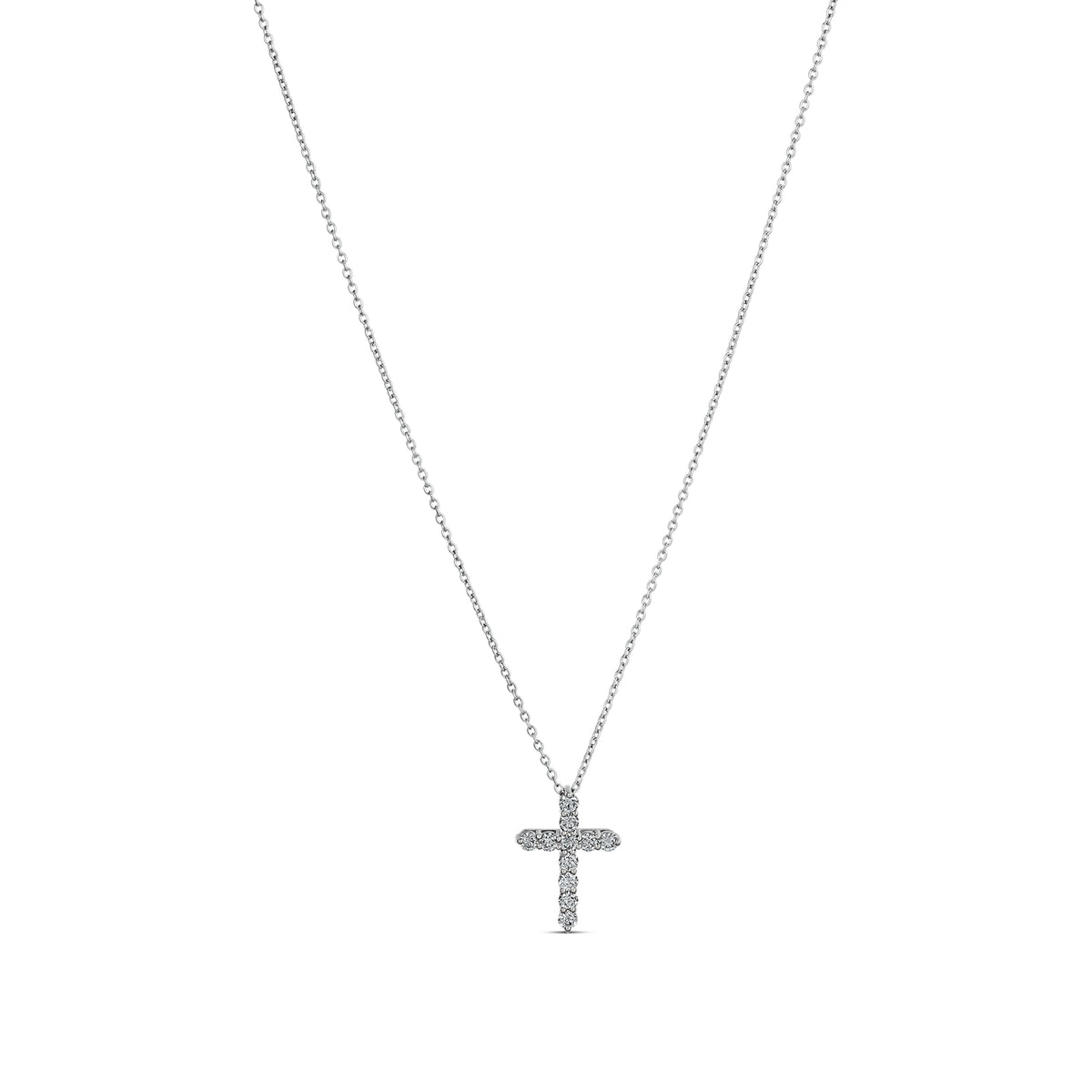 14k White Gold Round Brilliant Diamond Cross Pendant with Chain