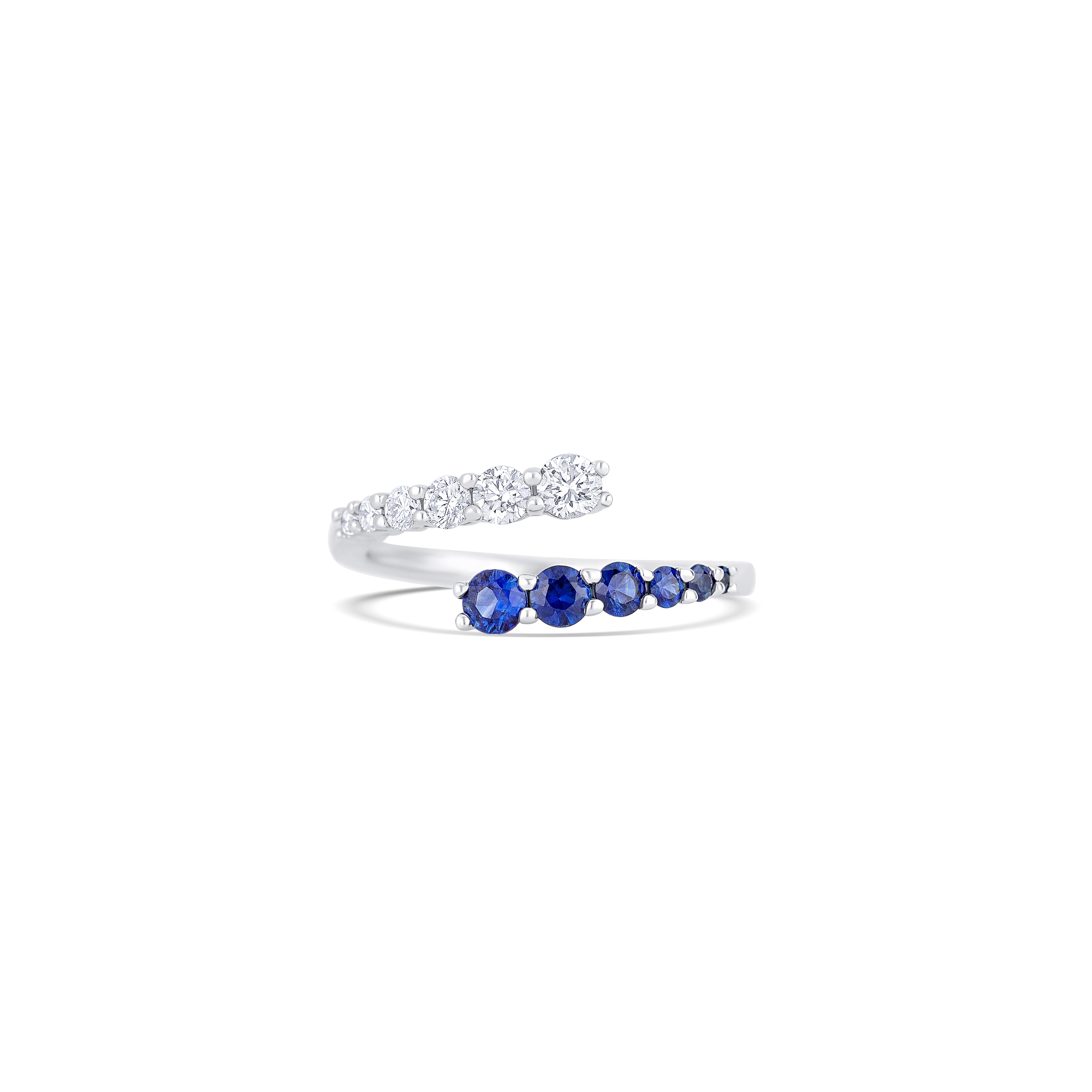 14K White Gold Round Diamond & Sapphire Bypass Ring