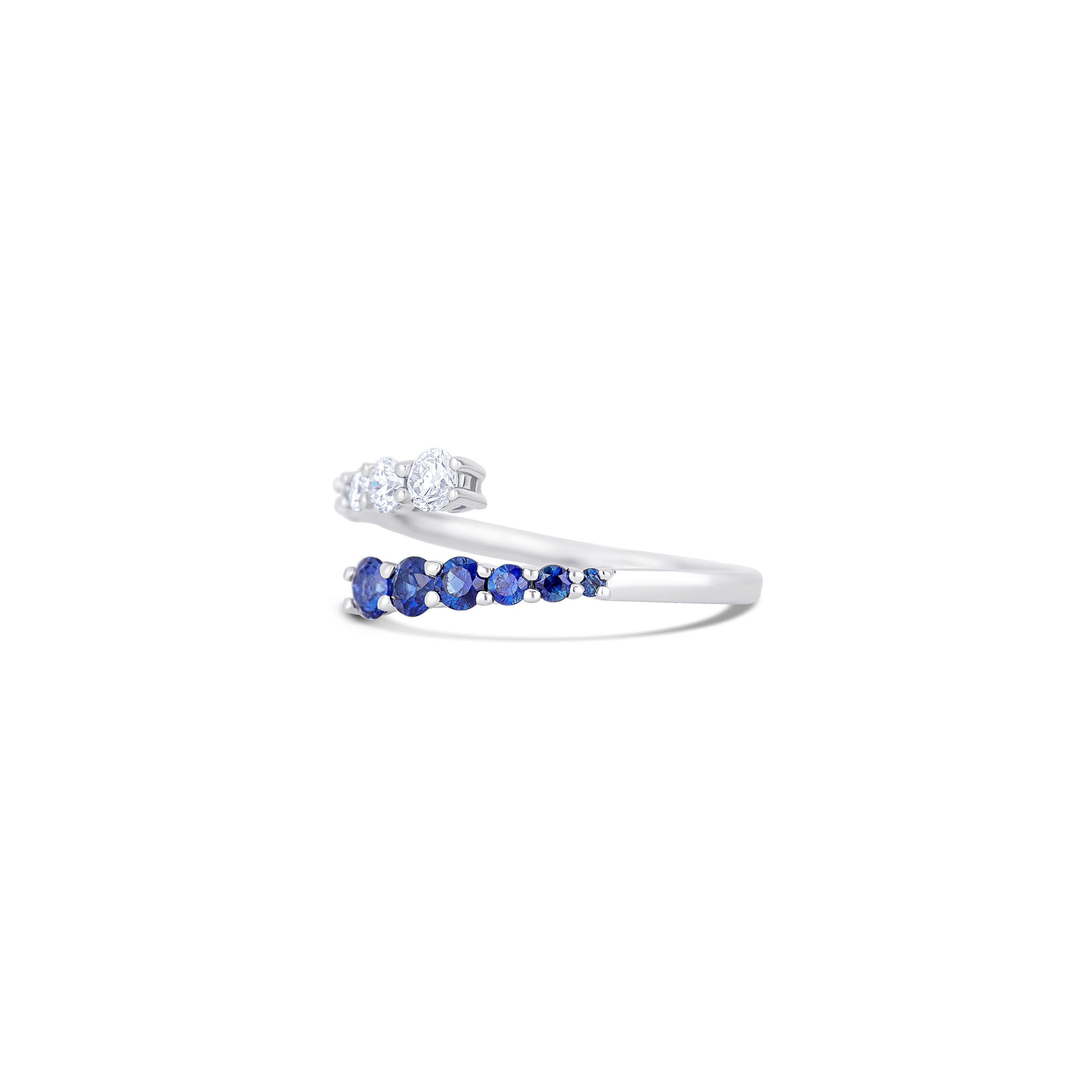 14K White Gold Round Diamond & Sapphire Bypass Ring