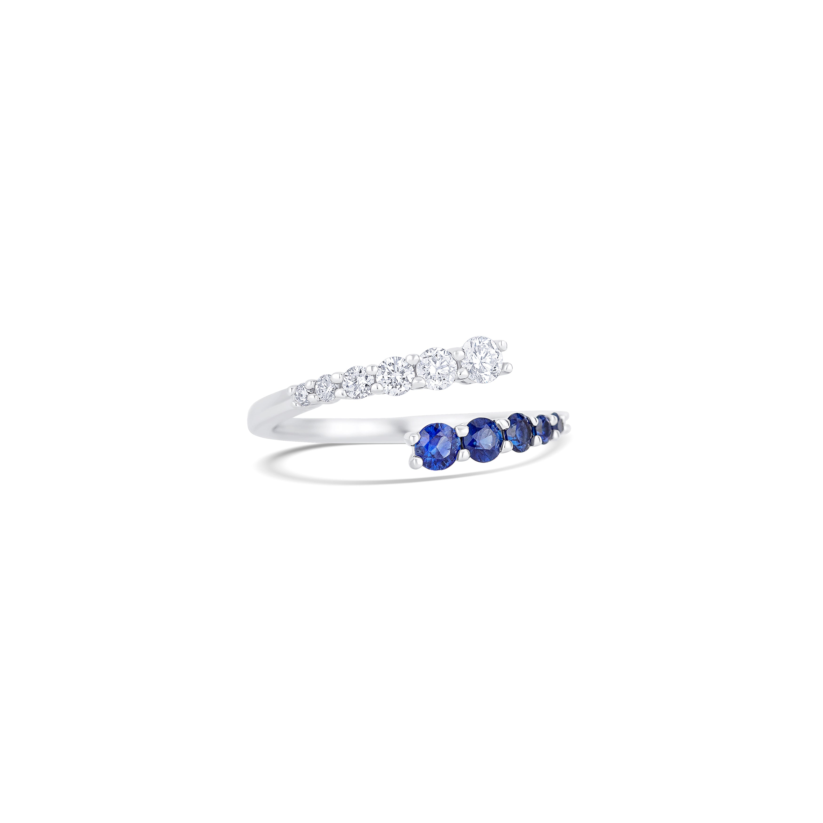 14K White Gold Round Diamond & Sapphire Bypass Ring