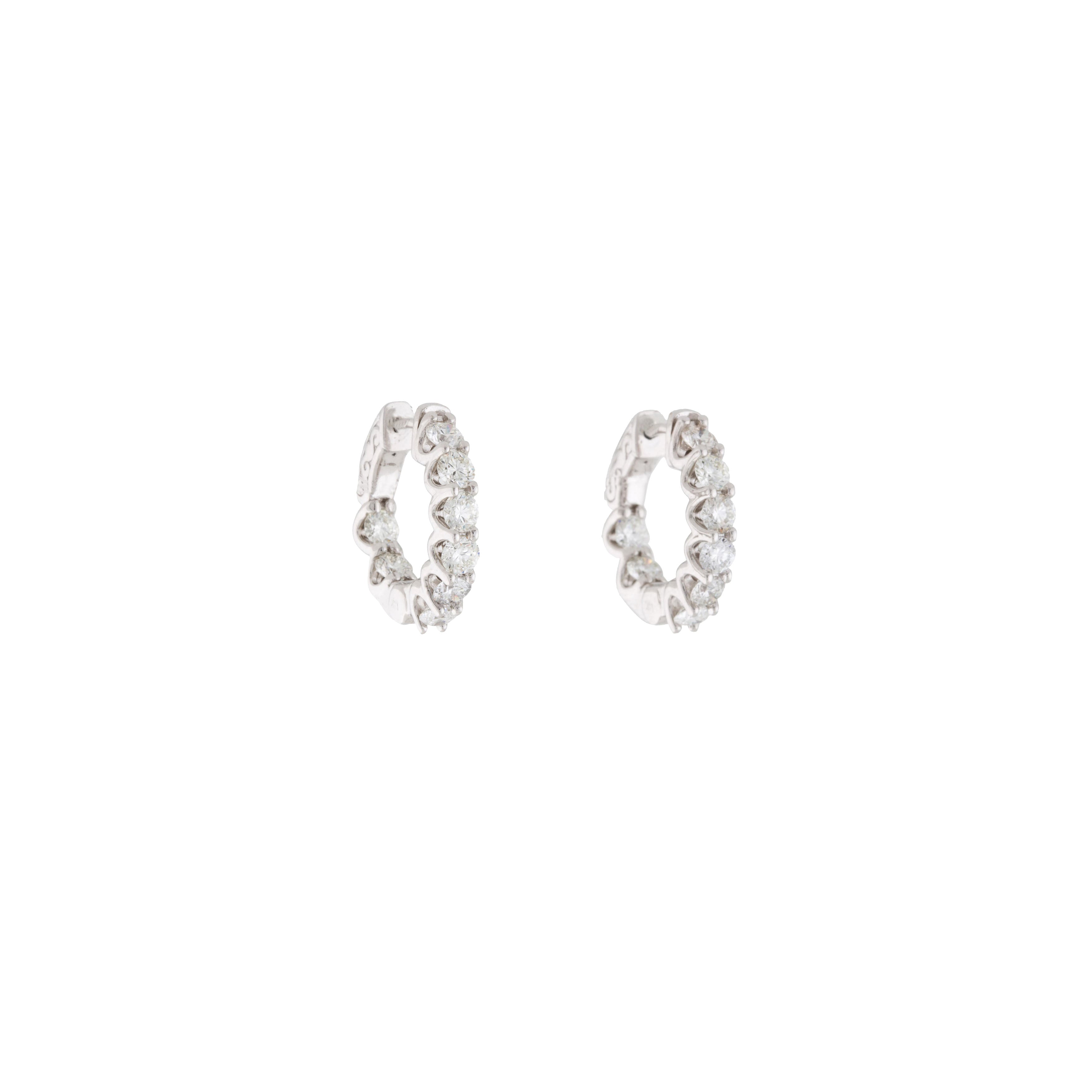 14K White Gold Round Diamond Hoop Earrings 2.42CTW