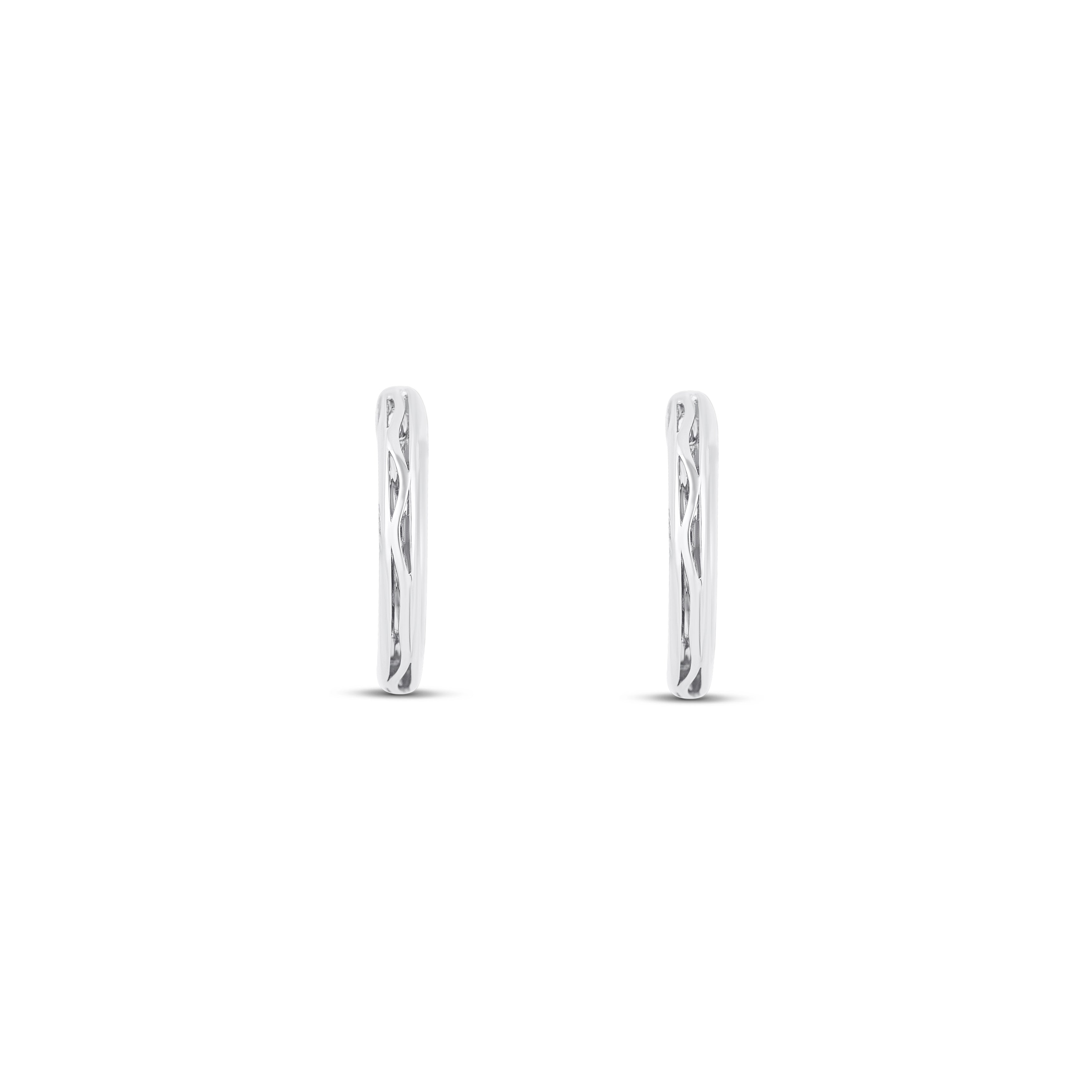 14K White Gold Round Diamond Huggie Earrings