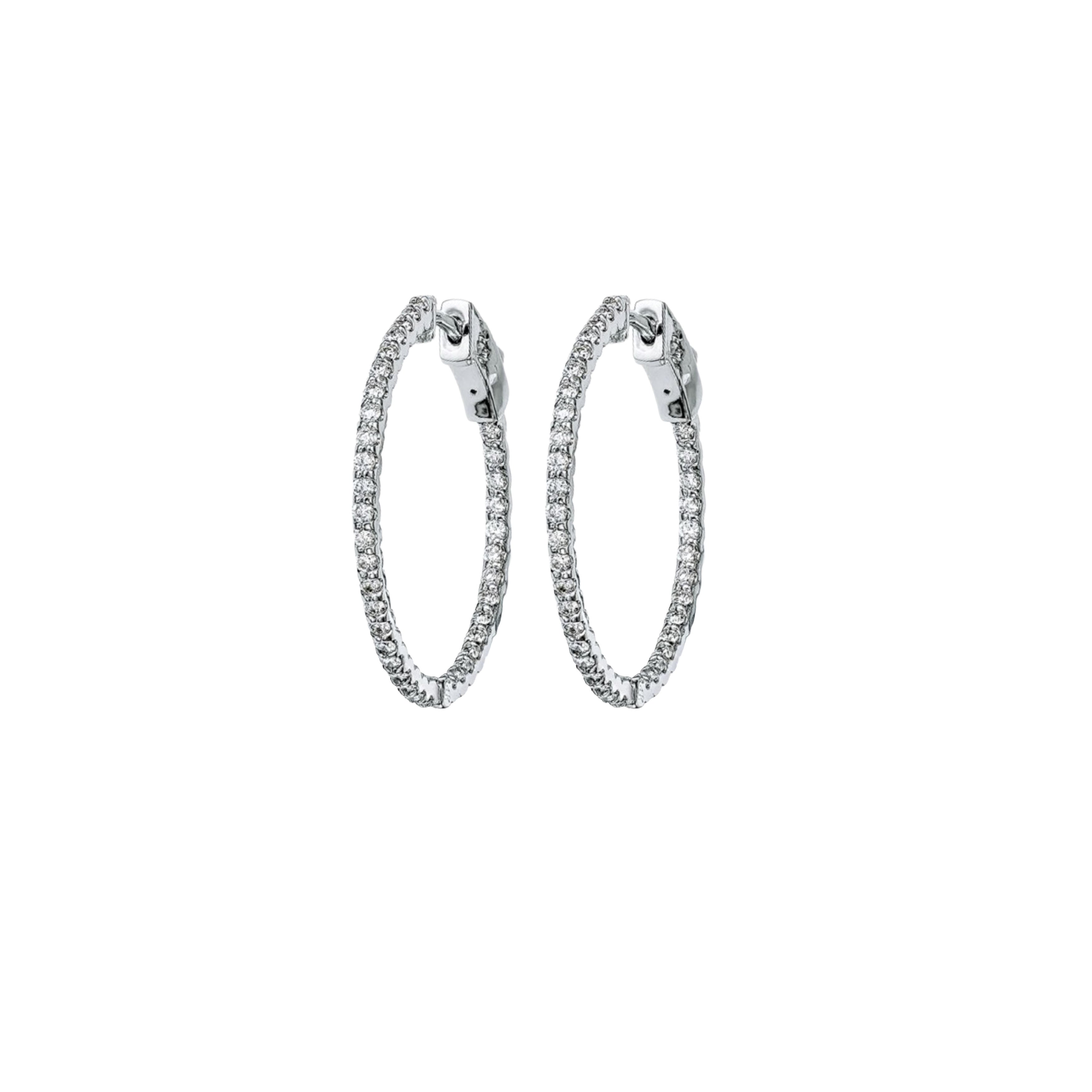 14K White Gold Round Diamond Hoop Earrings 0.79CTW