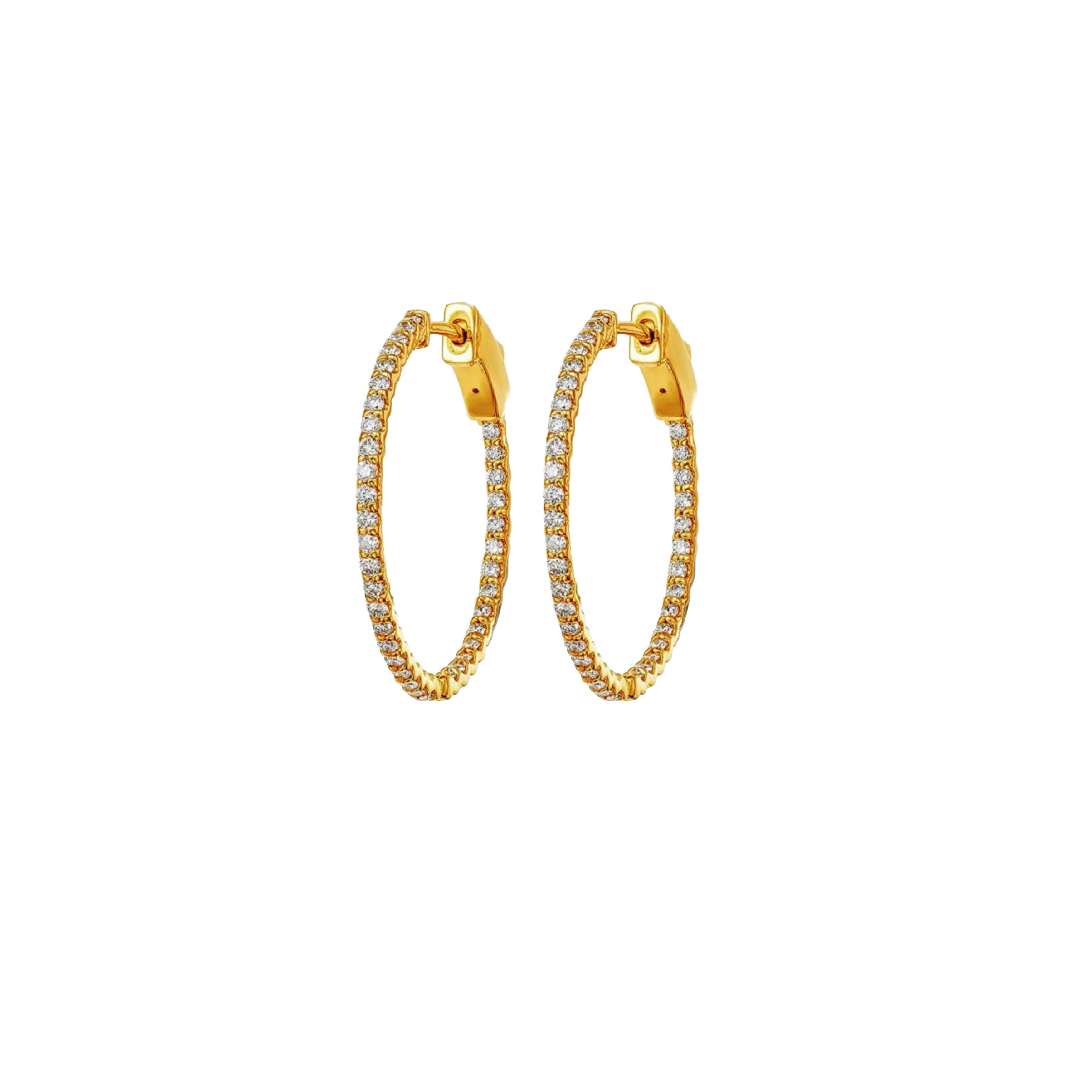 14K Yellow Gold Round Diamond Hoop Earrings 0.78CTW
