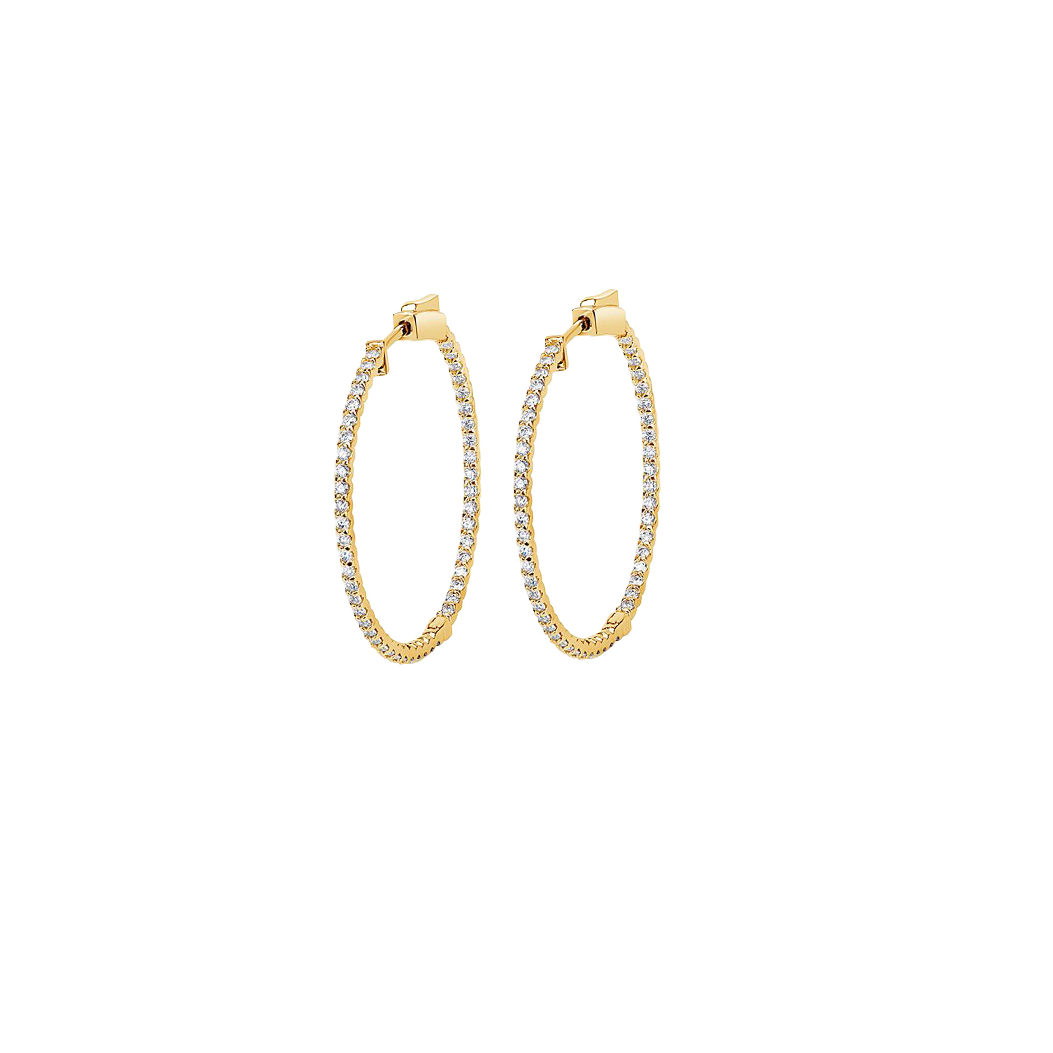 14K Yellow Gold Round Diamond Hoop Earrings 1.0CTW