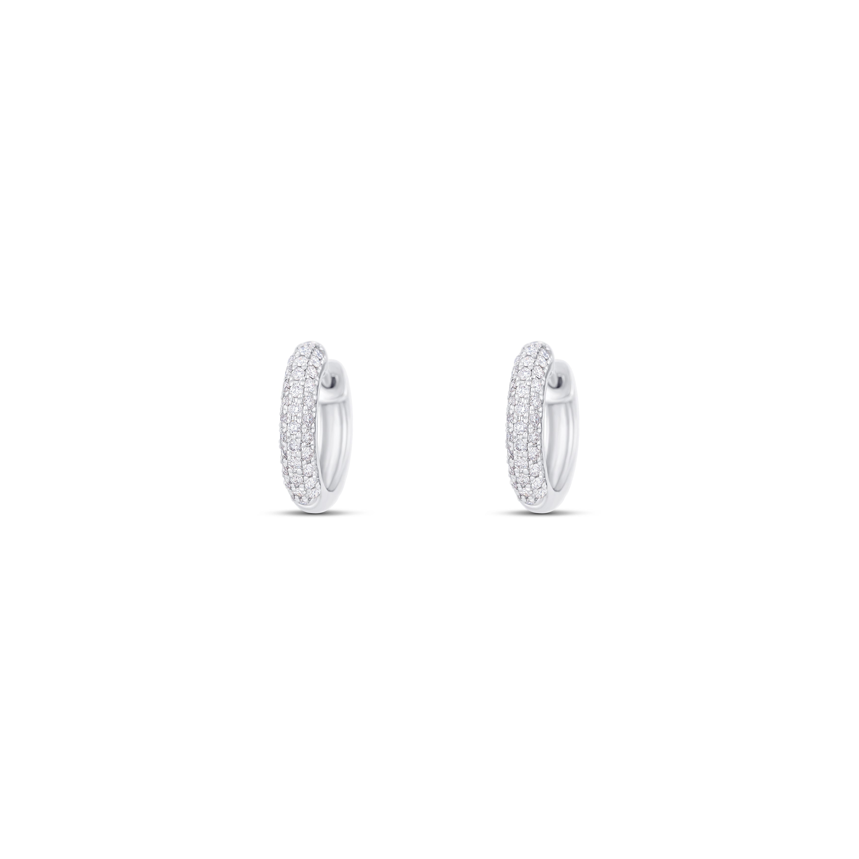 14K White Gold Round Diamond Huggie Earrings