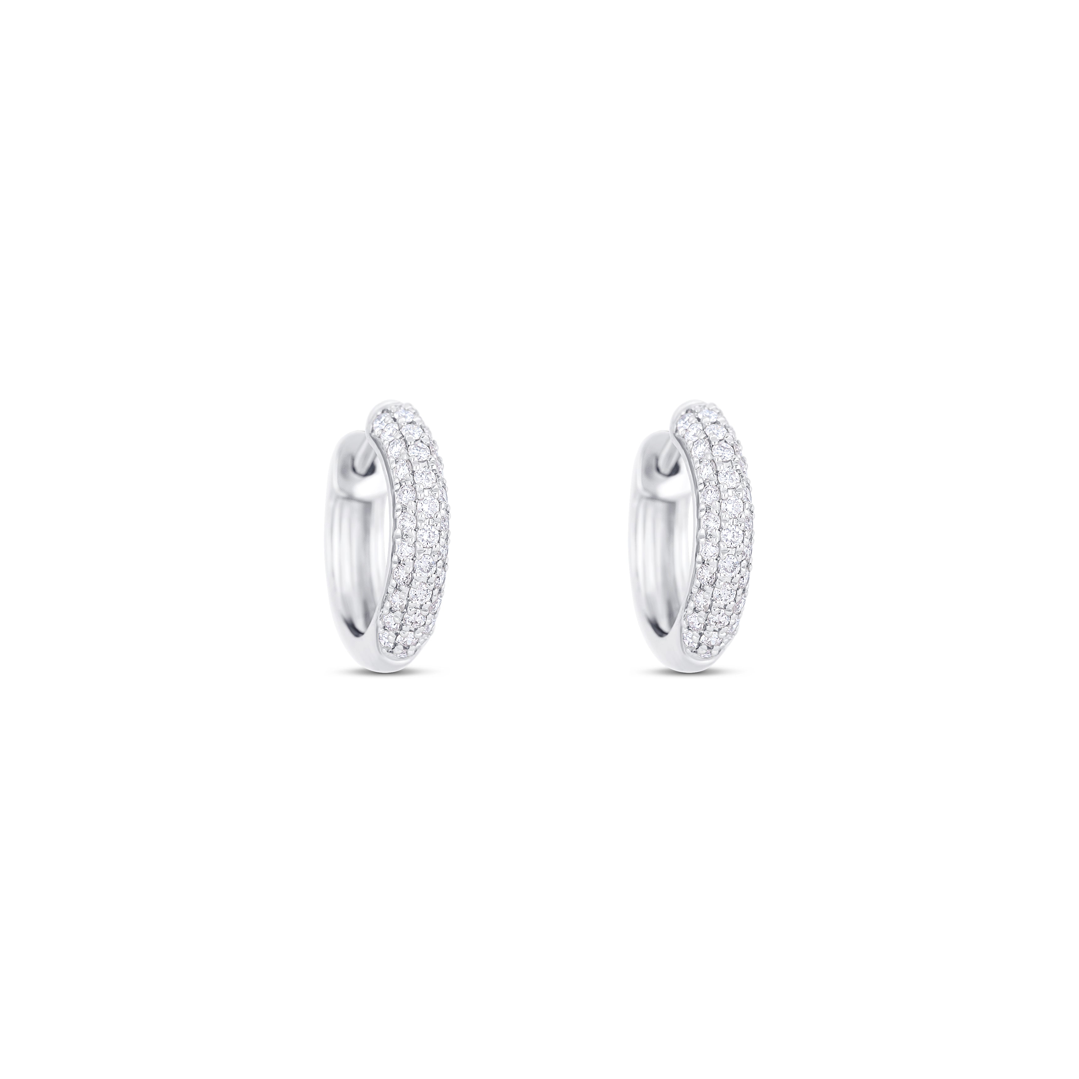 14K White Gold Round Diamond Huggie Earrings