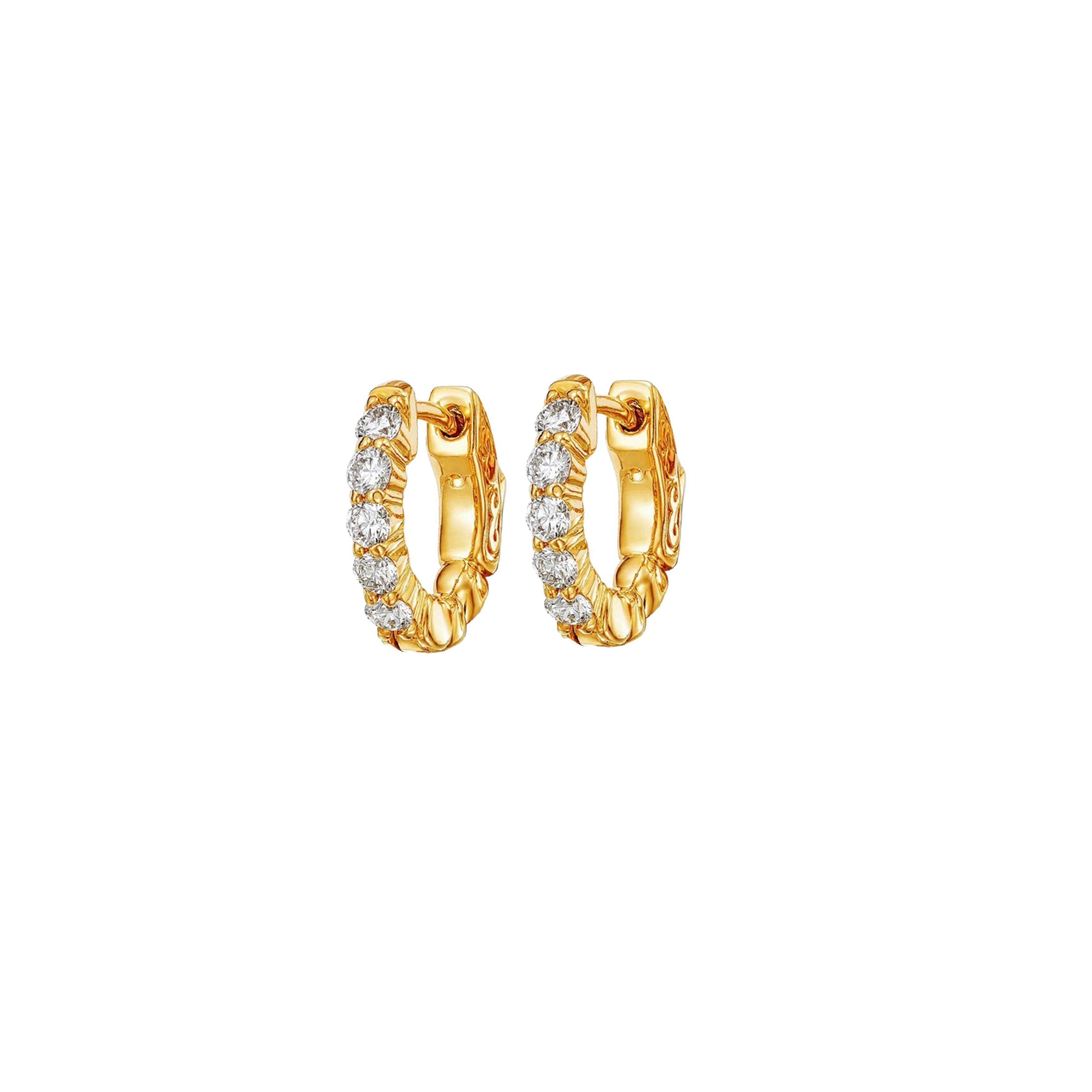 14K Yellow Gold Round Diamond Huggie Earrings 0.49CTW