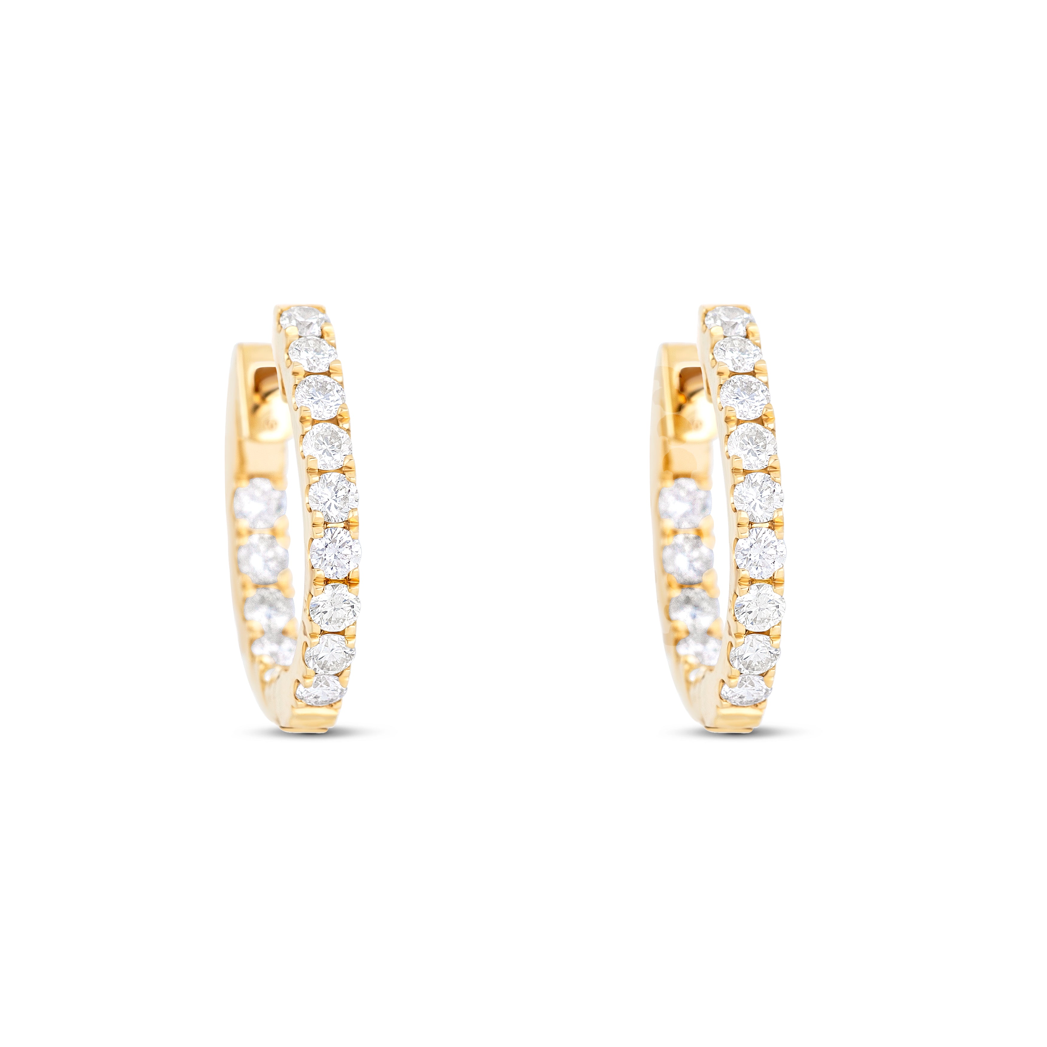 14K Yellow Gold Inside-Out Round Diamond Huggie Earrings