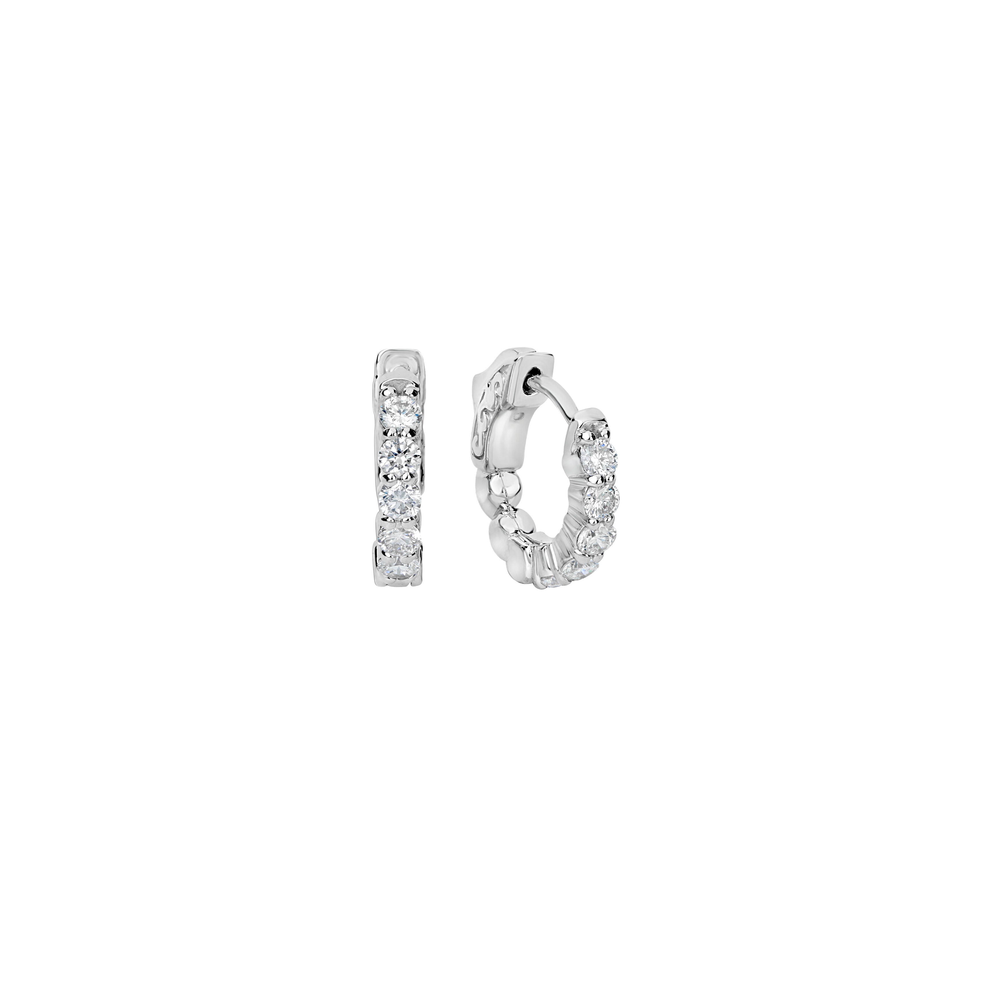 14K White Gold Round Diamond Huggie Earrings 1.0CTW