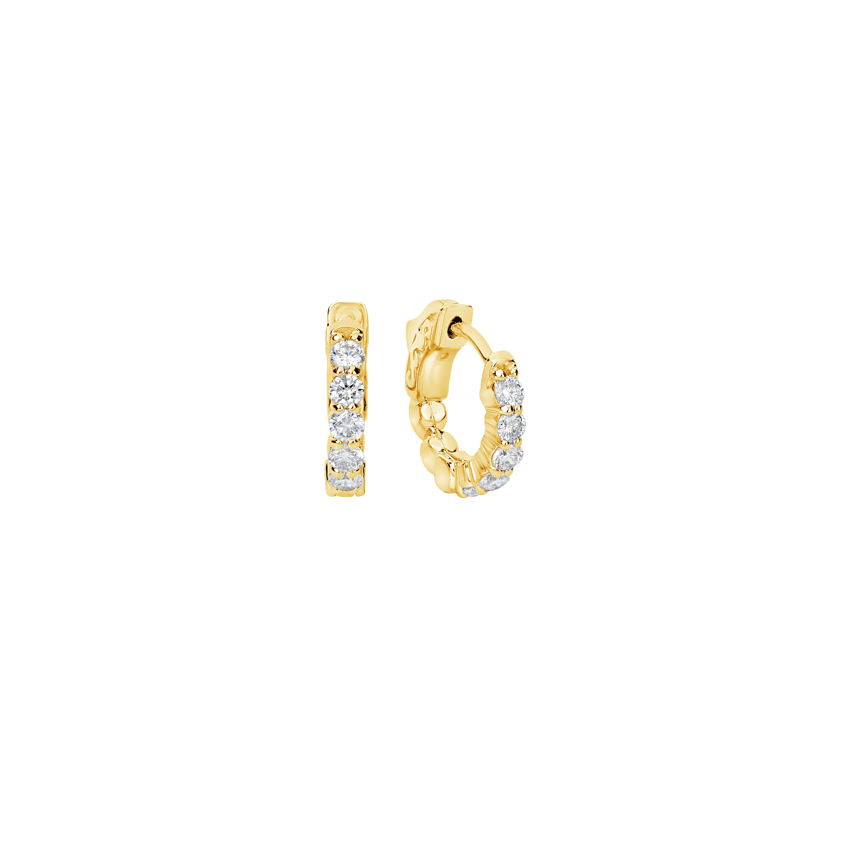 14K Yellow Gold Round Diamond Huggie Earrings 0.98CTW