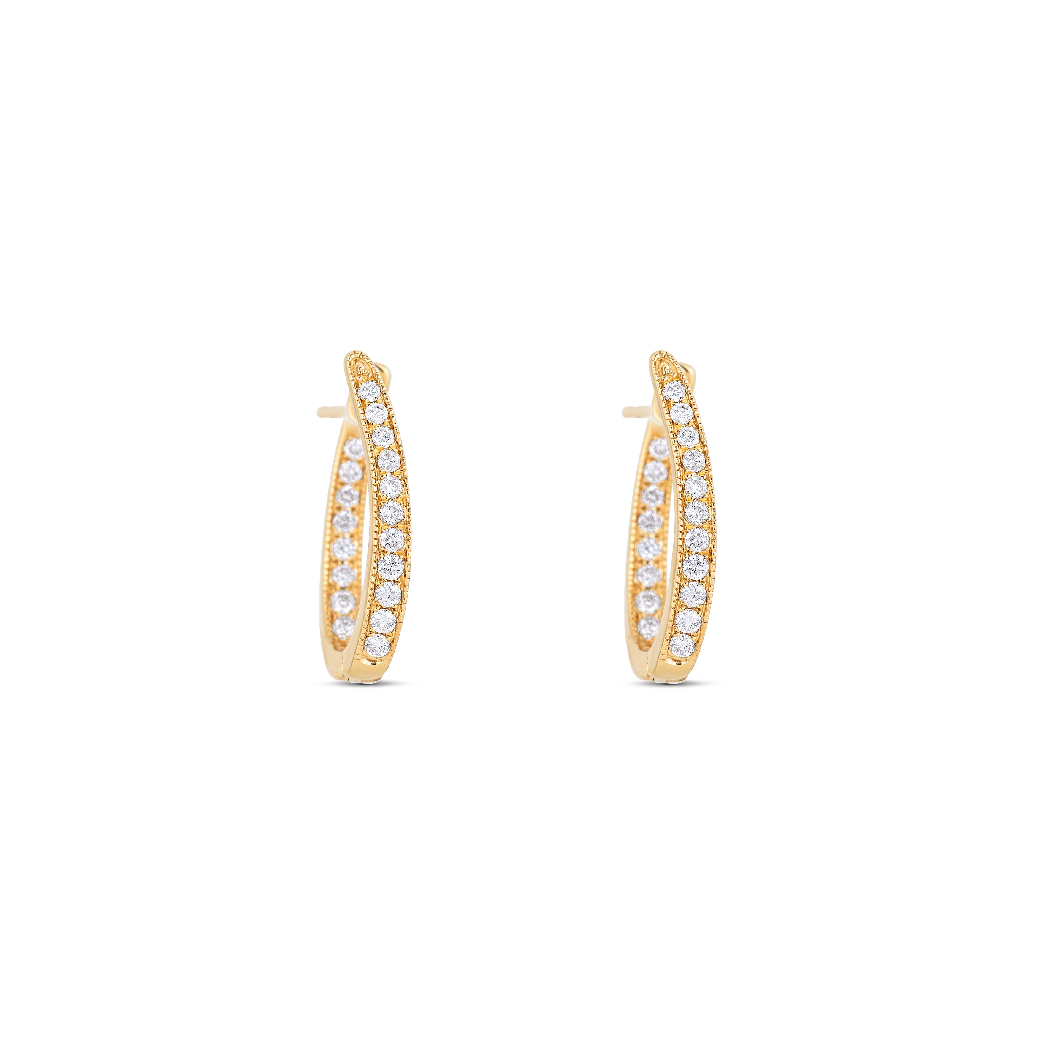 14K Yellow Gold Inside-Out Round Diamond Hoop Earrings