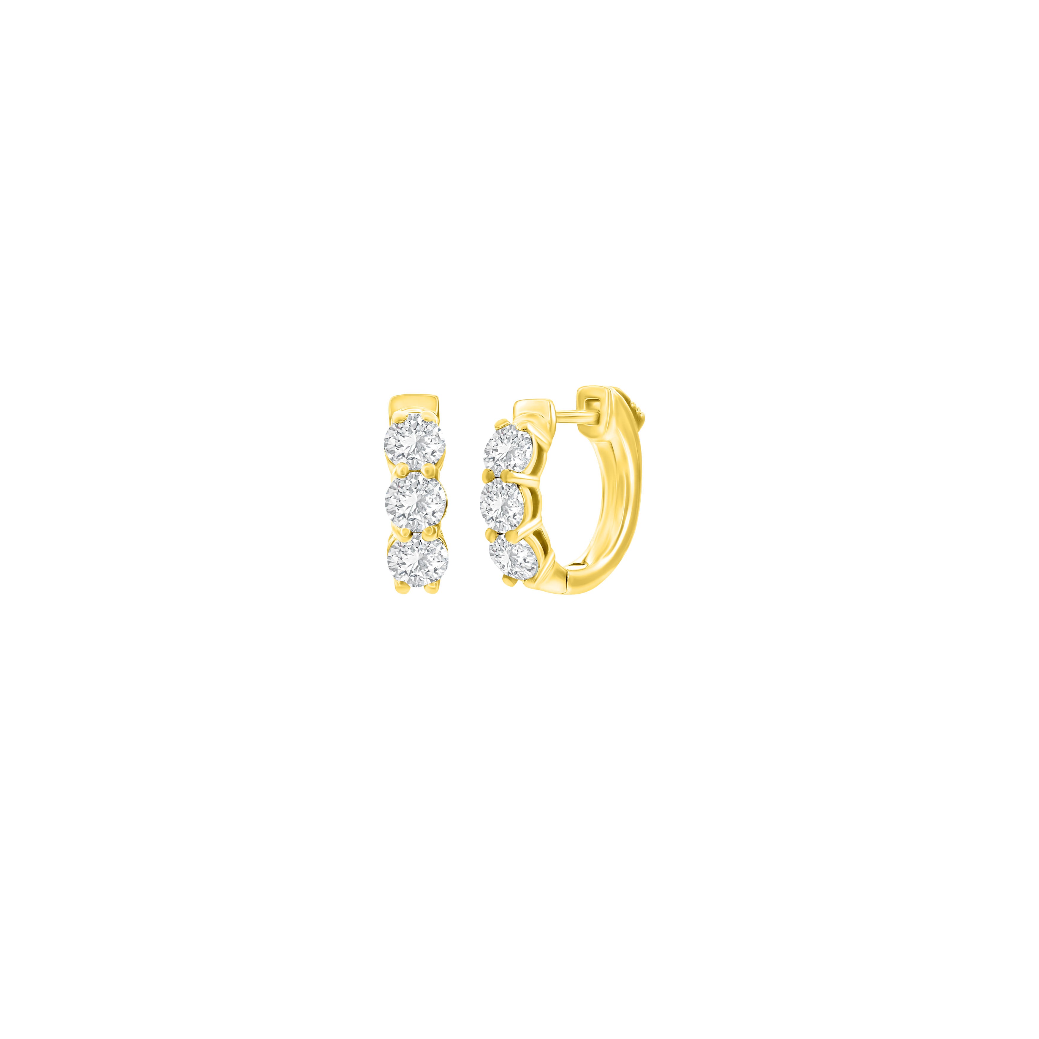 14K Yellow Gold Round Diamond Huggie Earrings 1.02CTW