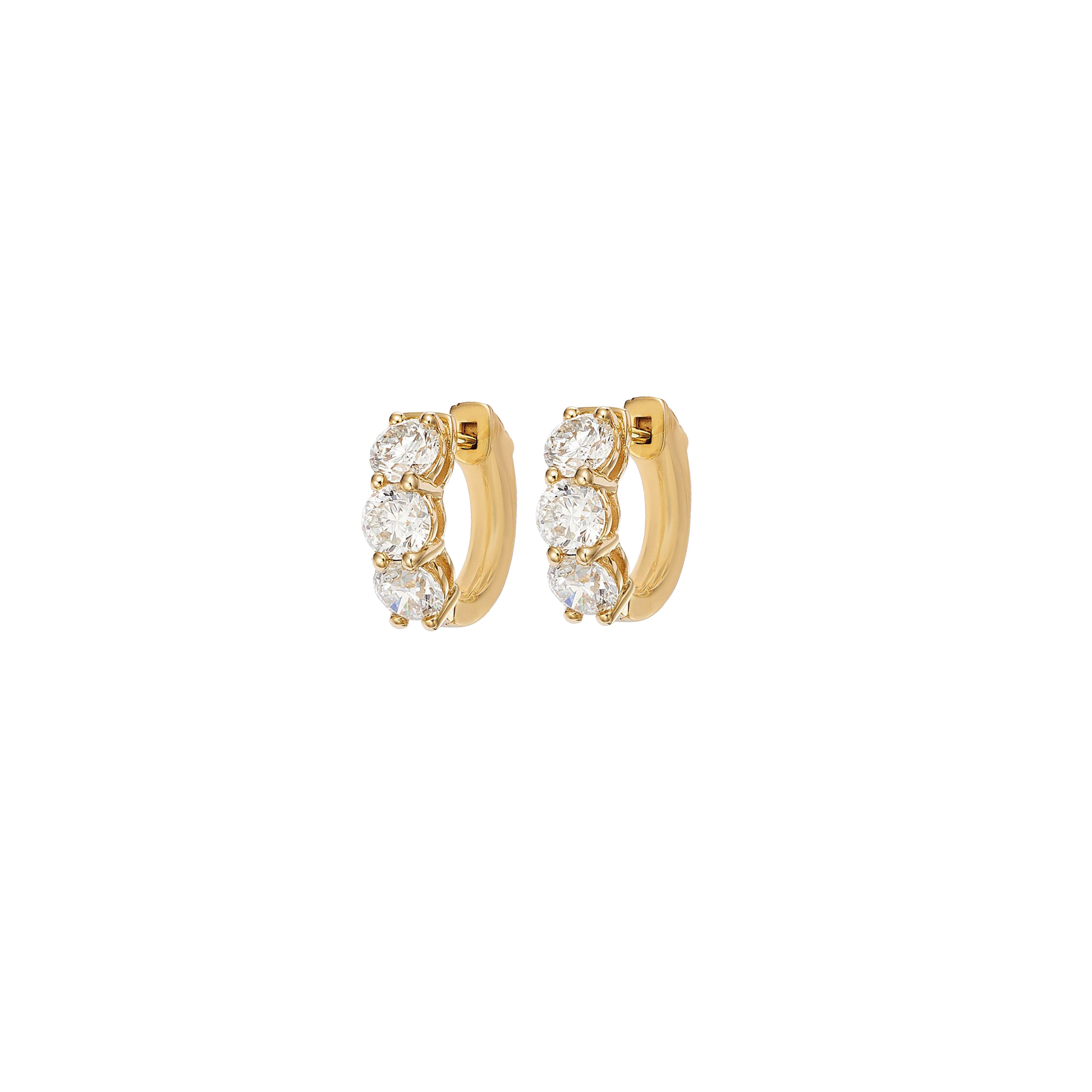 14K Yellow Gold Round Diamond Huggie Earrings 1.83CTW