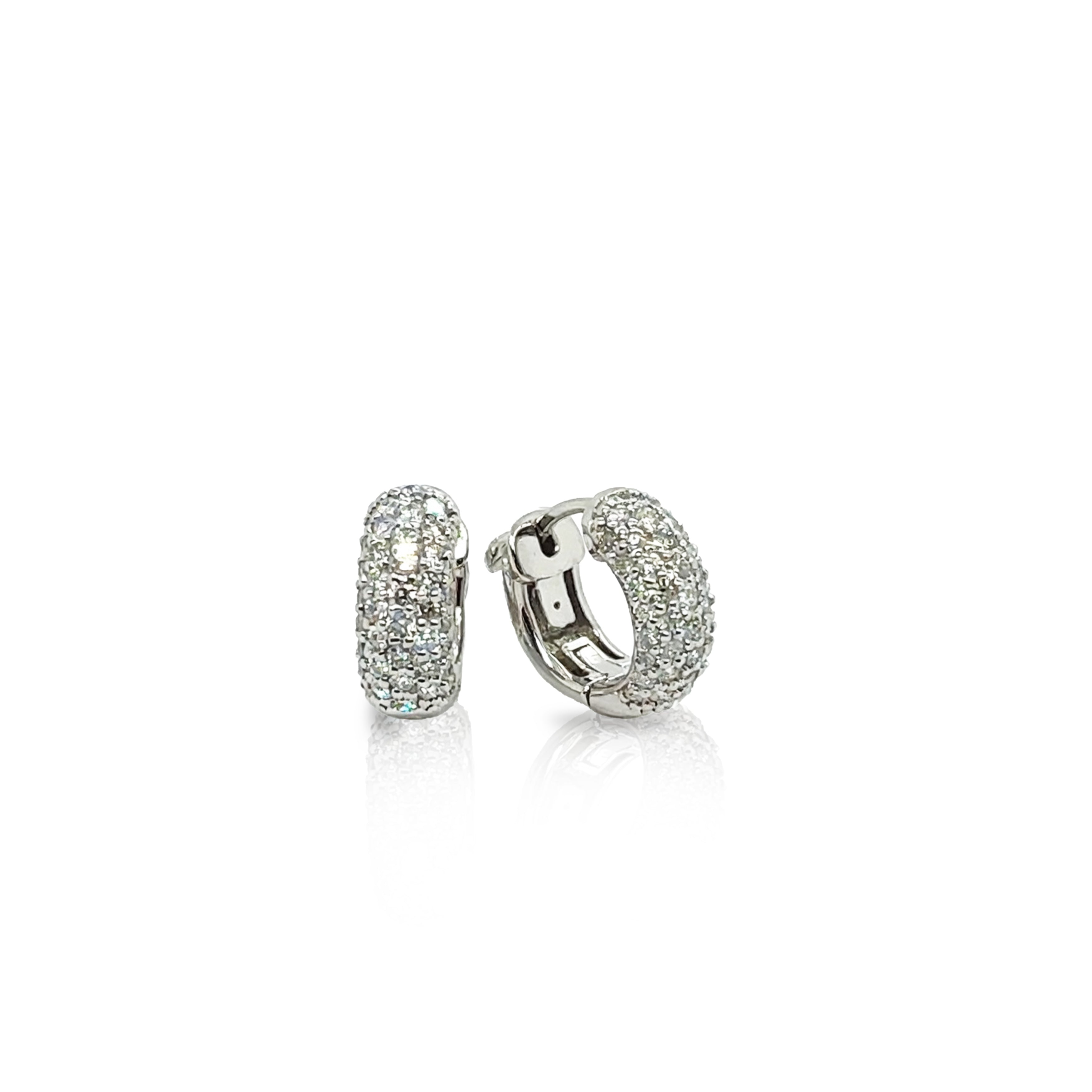 14K White Gold Pavé Round Brilliant Diamond Huggie Earrings
