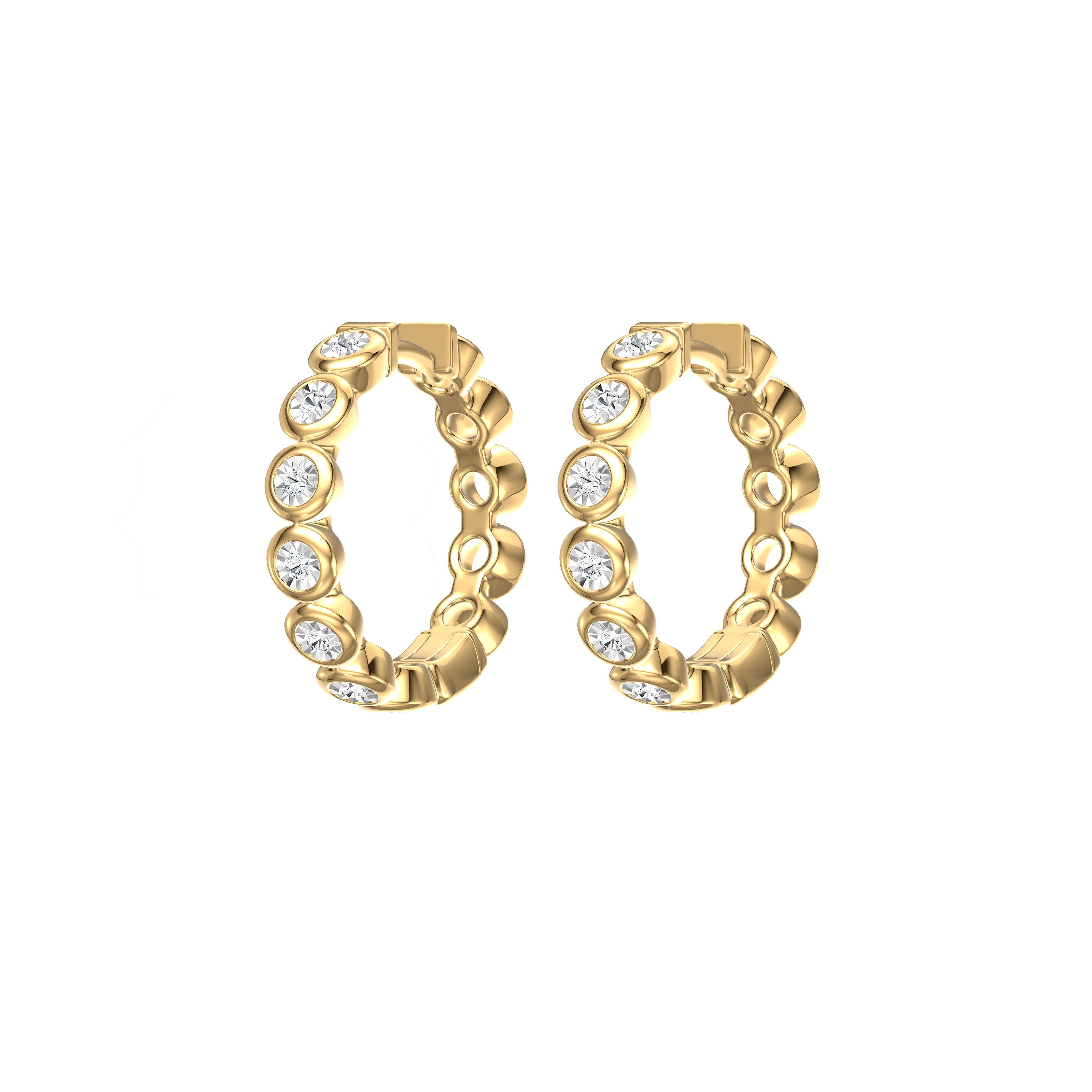 14K Yellow Gold Round Diamond Hoop Earrings 0.32CTW