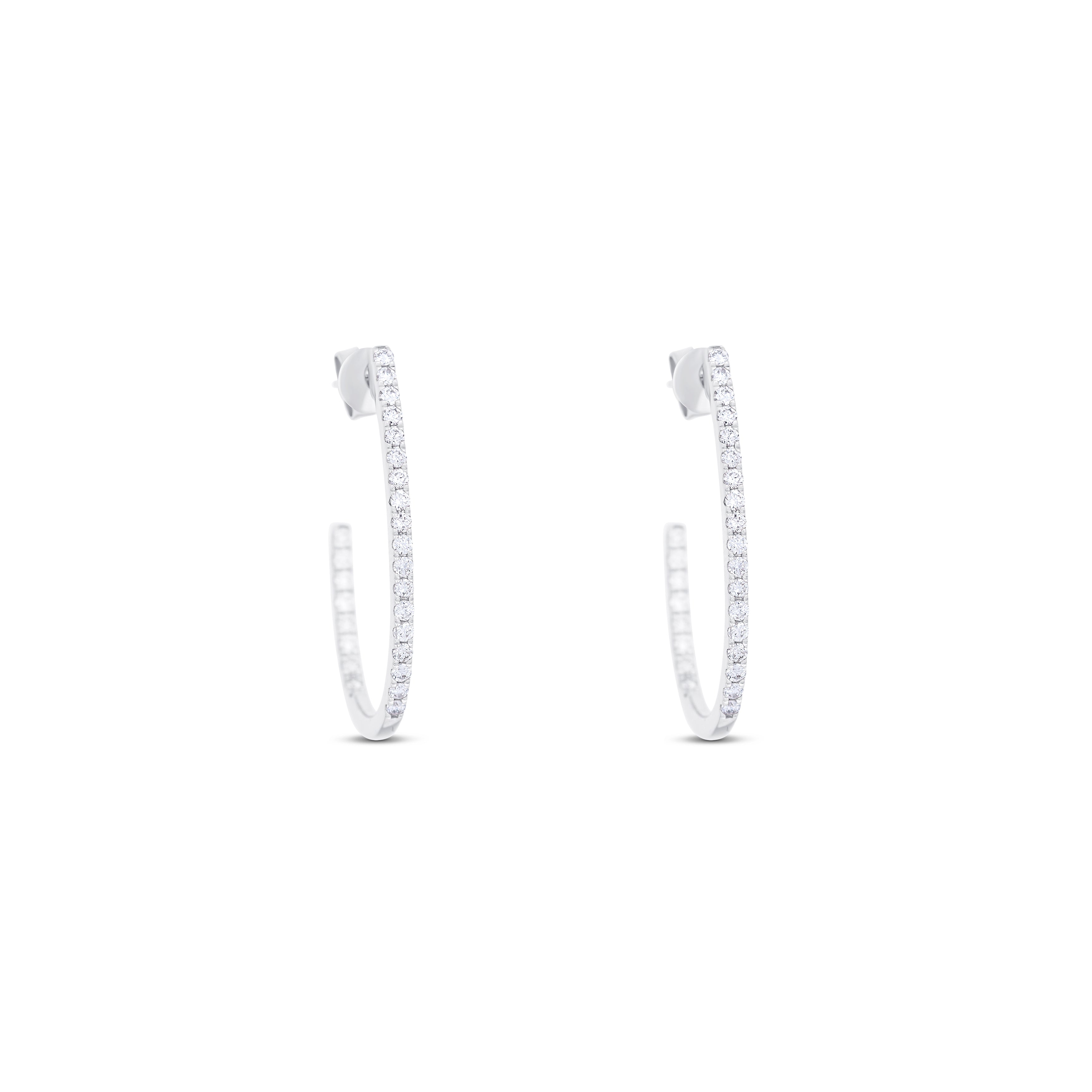 14K White Gold U-Shaped Inside-Out Round Diamond Half Hoop Earrings