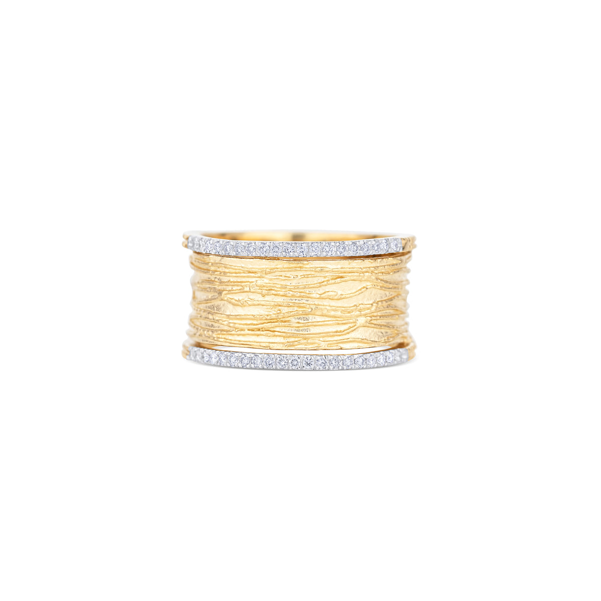 14k Yellow Gold and 14k White Gold Diamond Pavé Carved Band