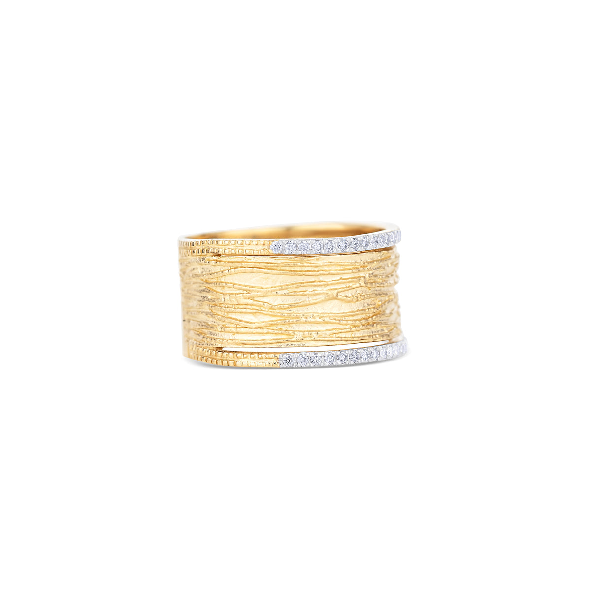14k Yellow Gold and 14k White Gold Diamond Pavé Carved Band
