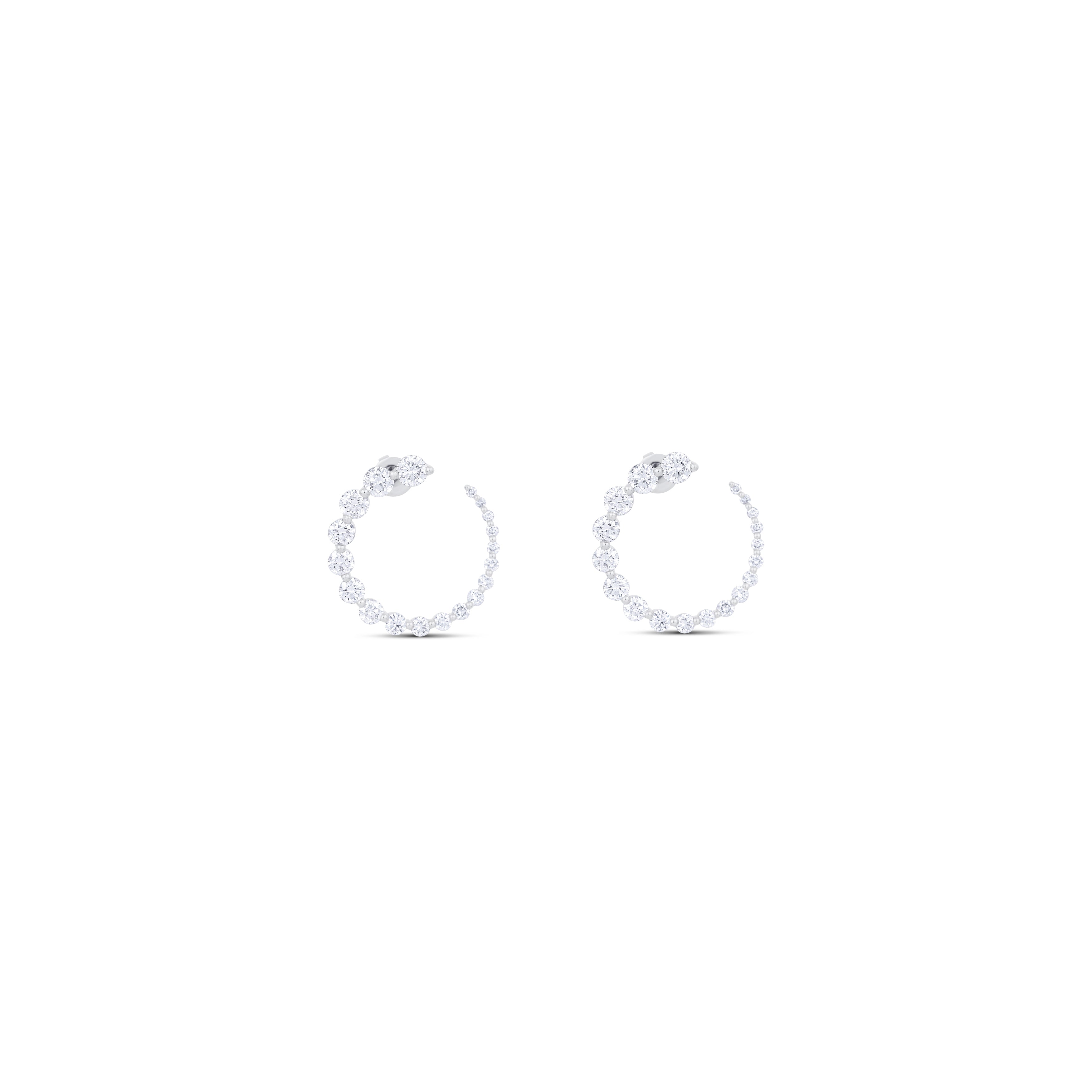 14K White Gold Graduated Round Diamond Open Loop Post Earrings