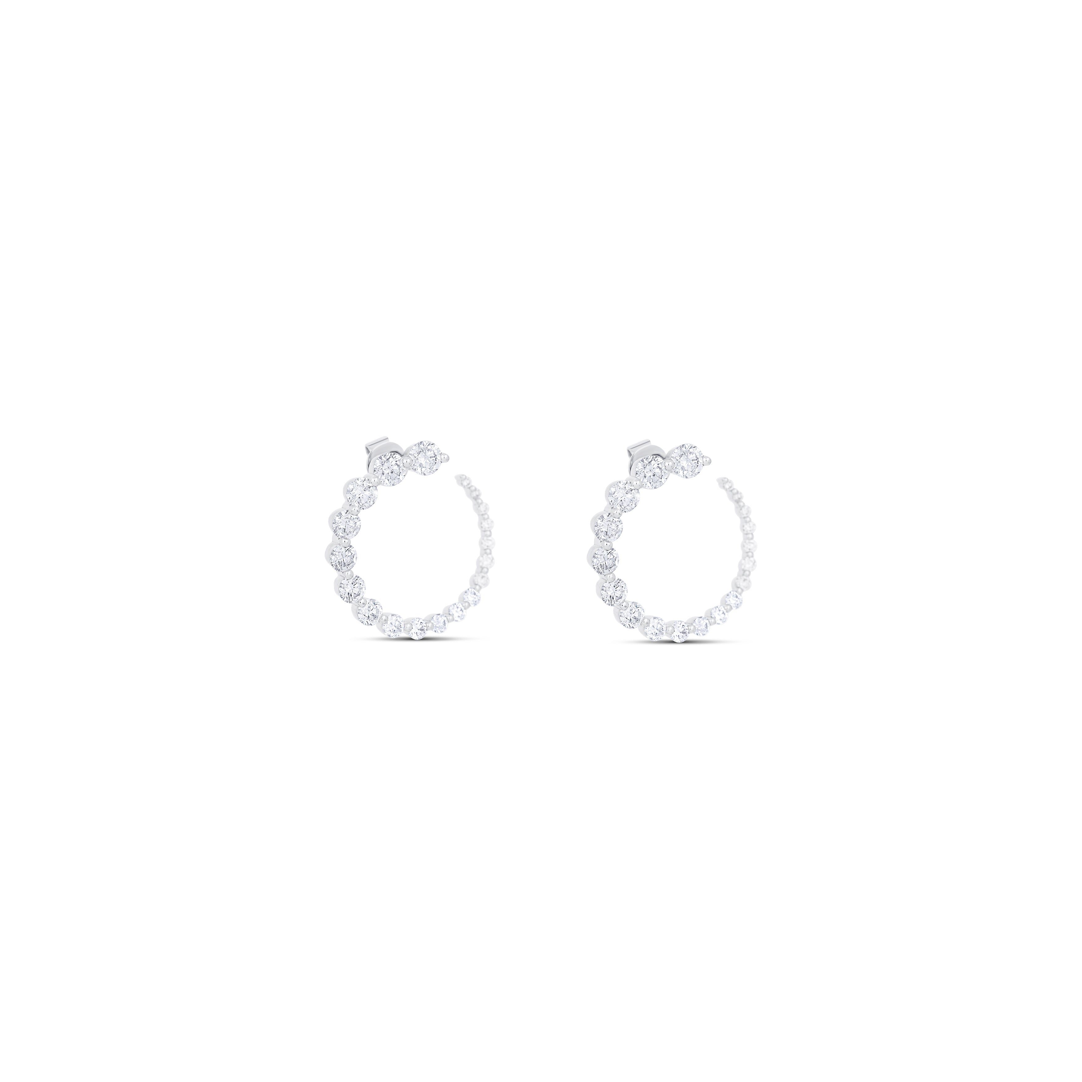 14K White Gold Graduated Round Diamond Open Loop Post Earrings