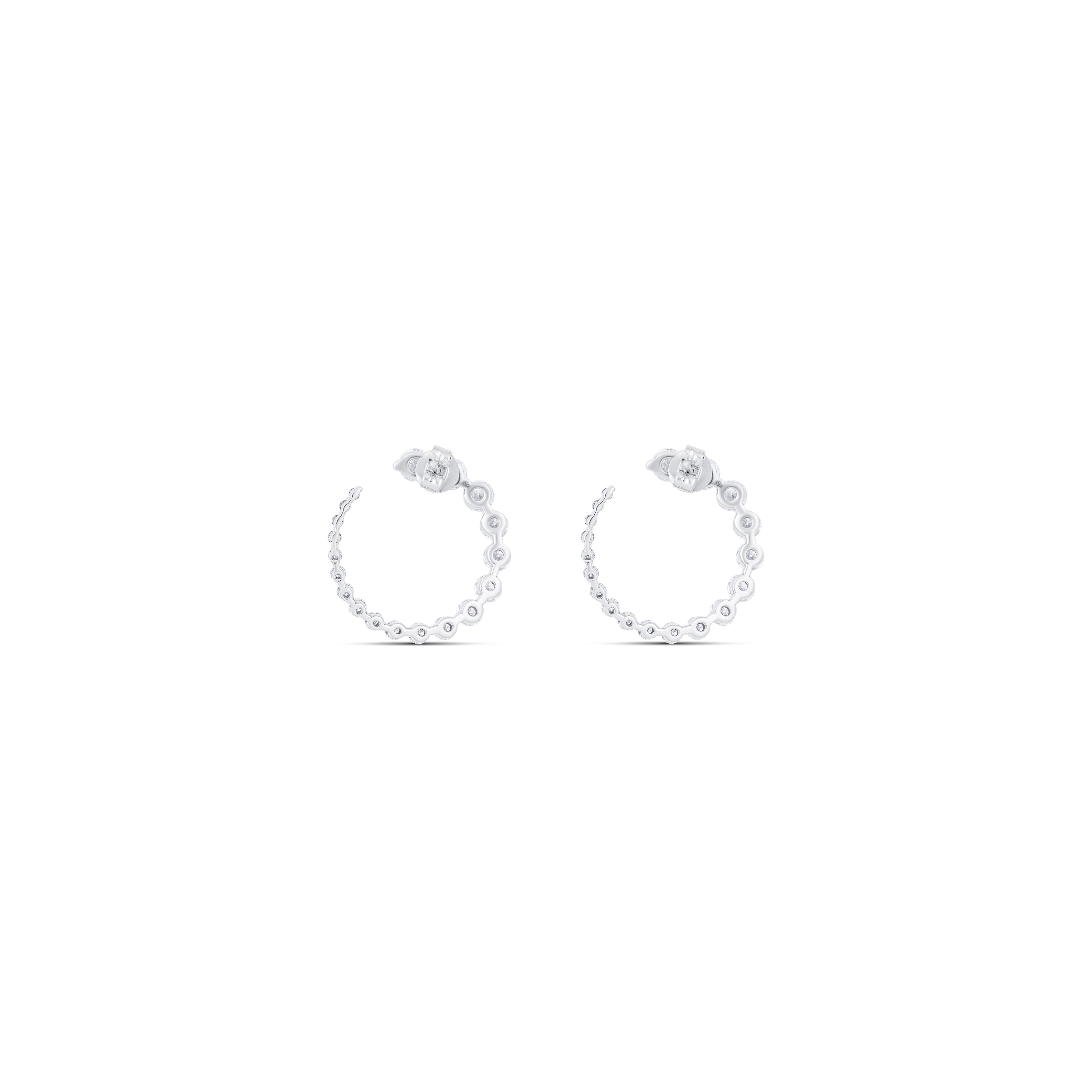 14K White Gold Graduated Round Diamond Open Loop Post Earrings