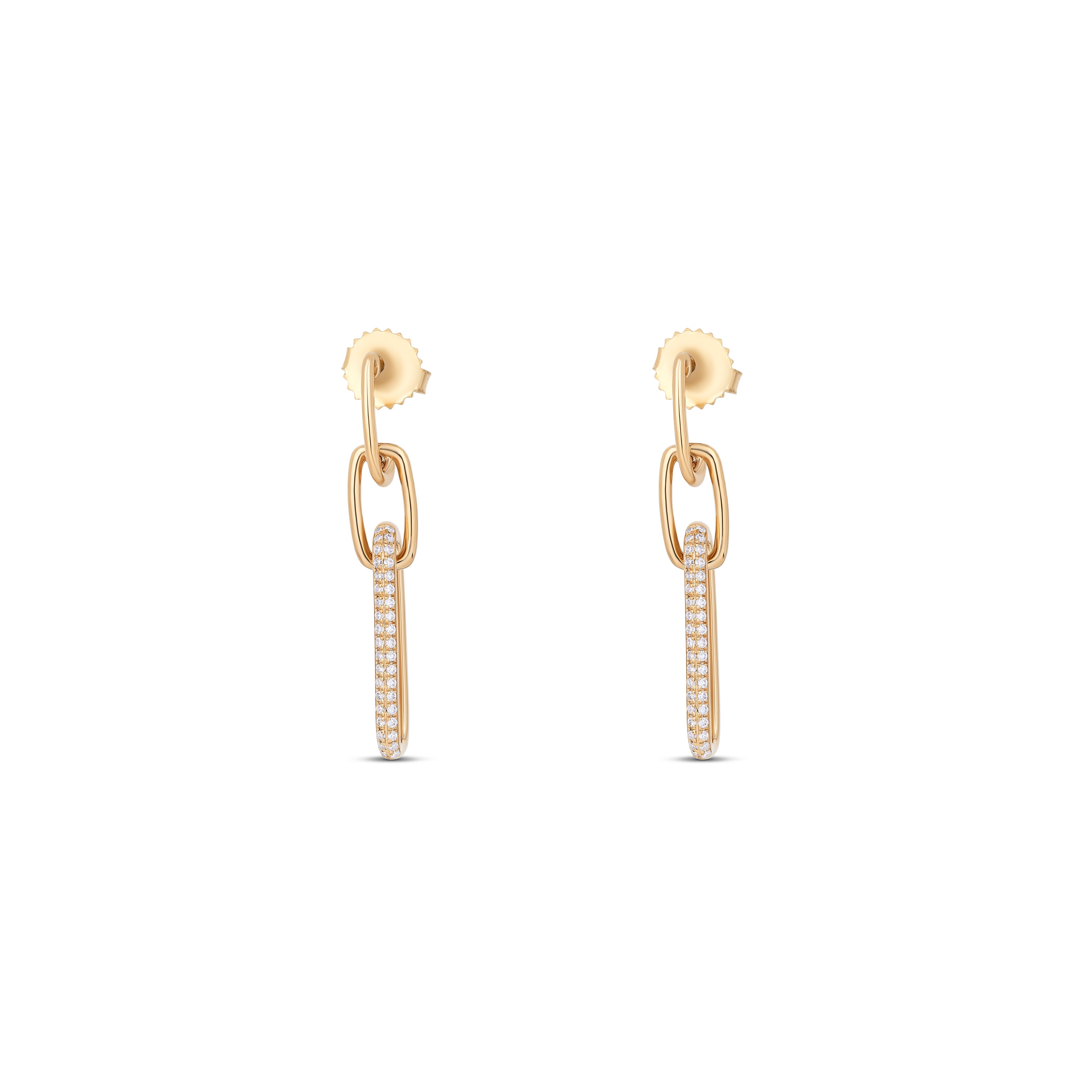 14K Yellow Gold Round Diamond Link Drop Earrings