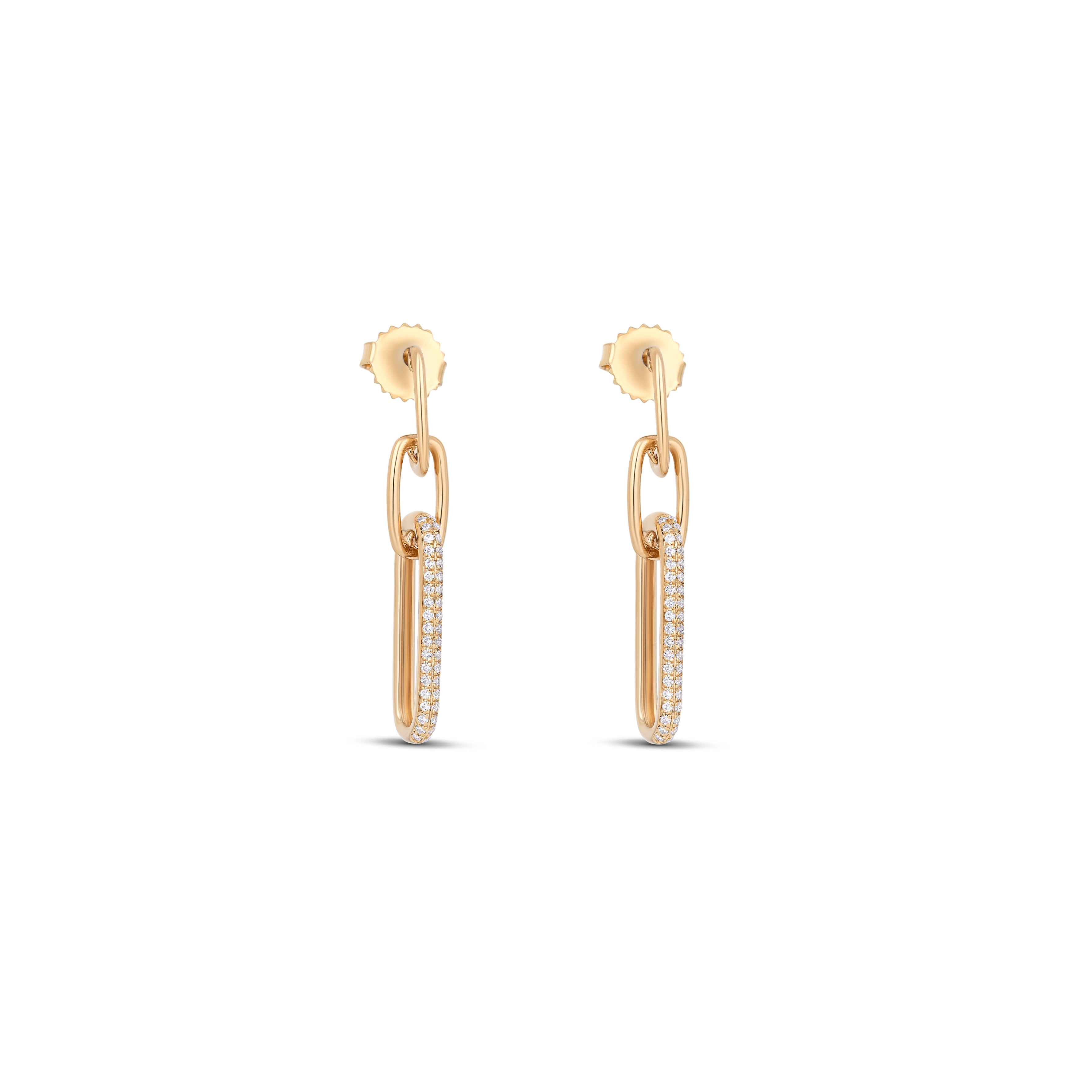14K Yellow Gold Round Diamond Link Drop Earrings